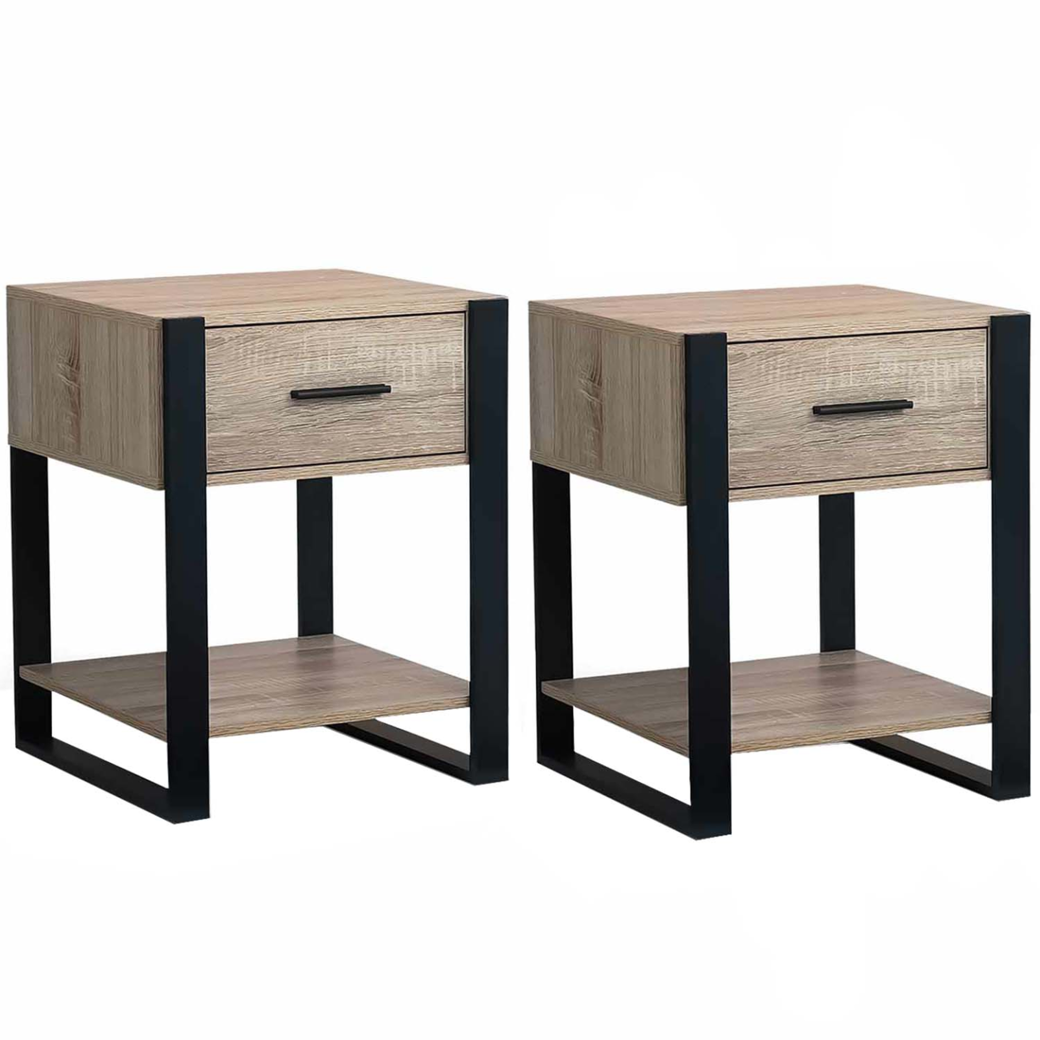 ID MARKET Lot de 2 tables de chevet onyx 1 tiroir avec tablette bois et noir