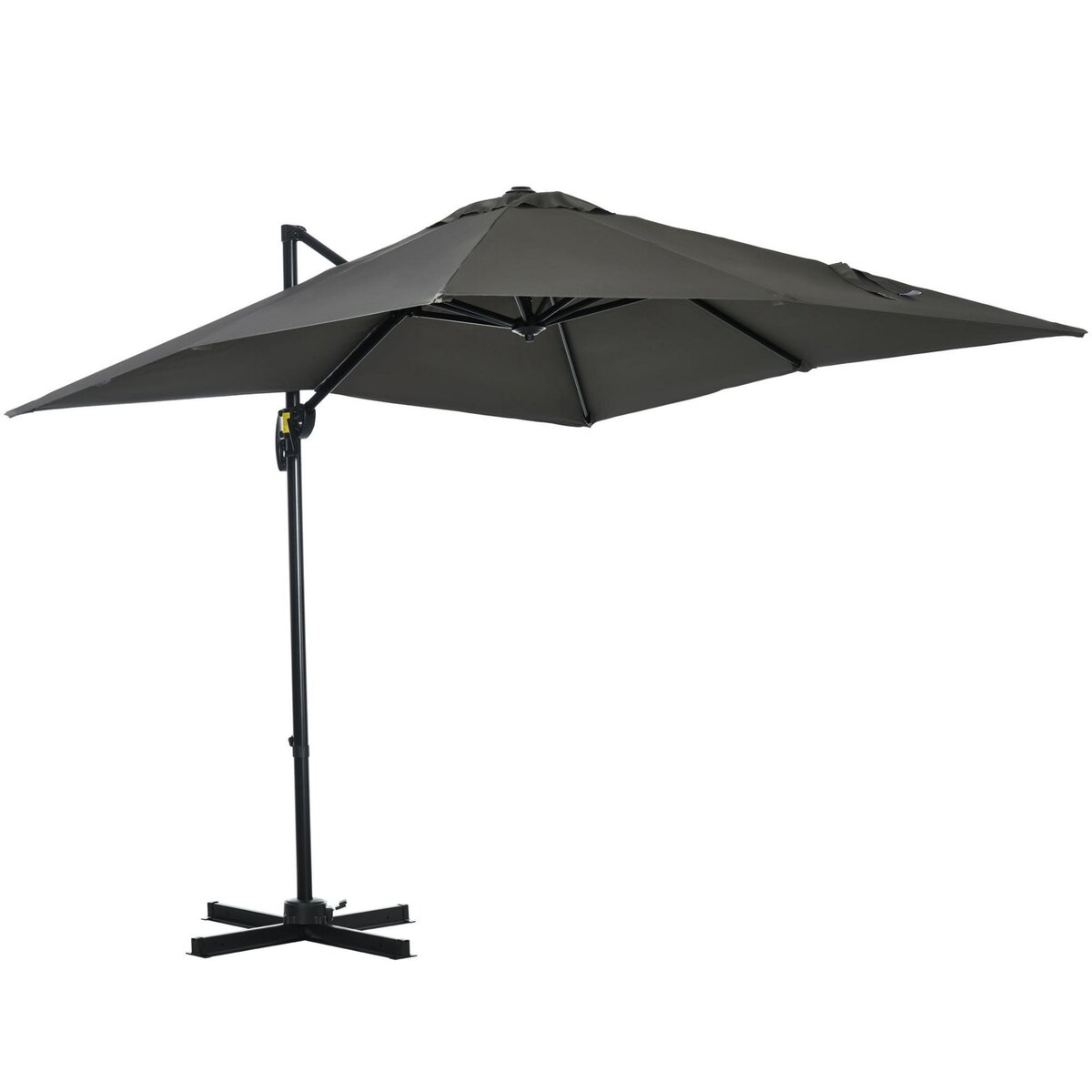 OUTSUNNY Parasol déporté carré inclinable manivelle avec pied en acier dim. 2,45L x 2,45l x 2,45H m métal alu. polyester haute densité gris