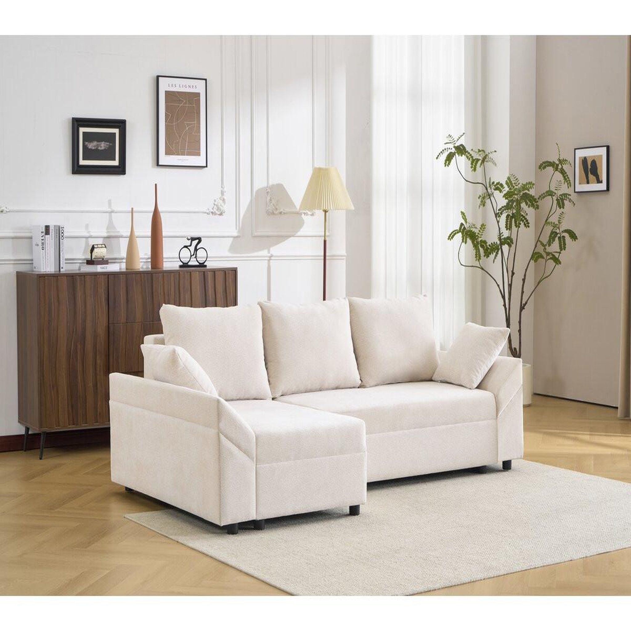 Voir la diapositive 2 : Habitat et Jardin Canapé d'angle convertible et reversible en tissu texturé  vaugirard ii  - 3 places - beige