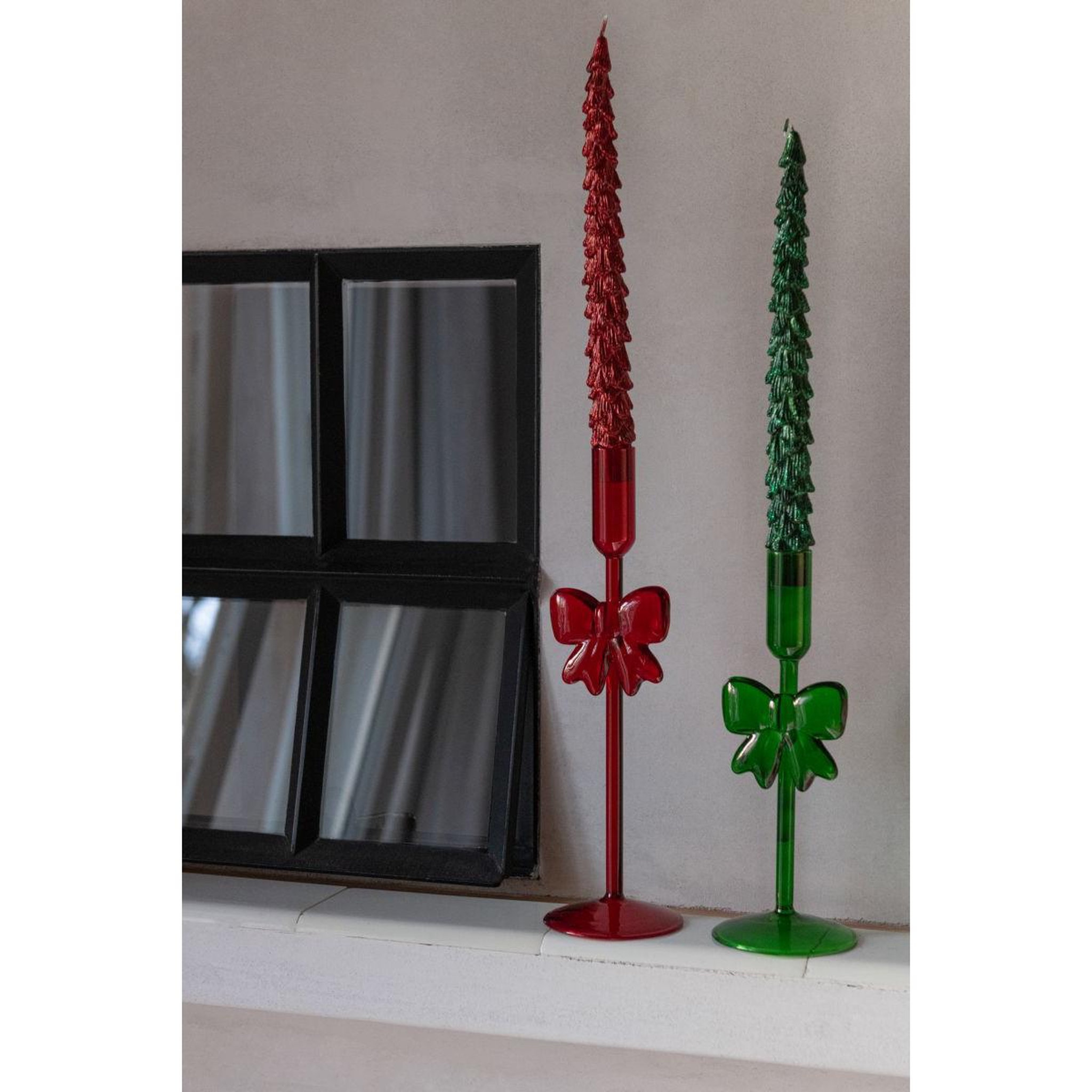 Voir la diapositive 3 : J-LINE Lot de 2 chandeliers design  nœud  27cm rouge
