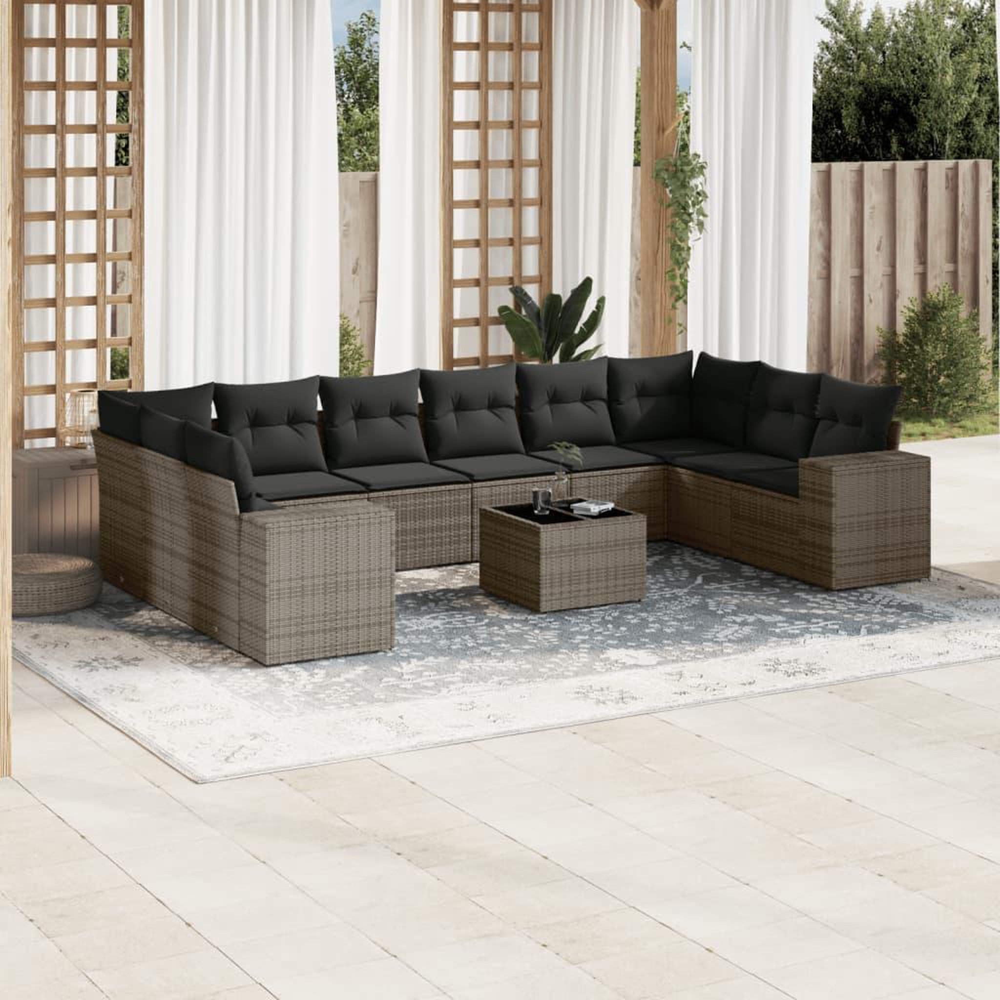 VIDAXL Salon de jardin 11 pcs avec coussins gris resine tressee