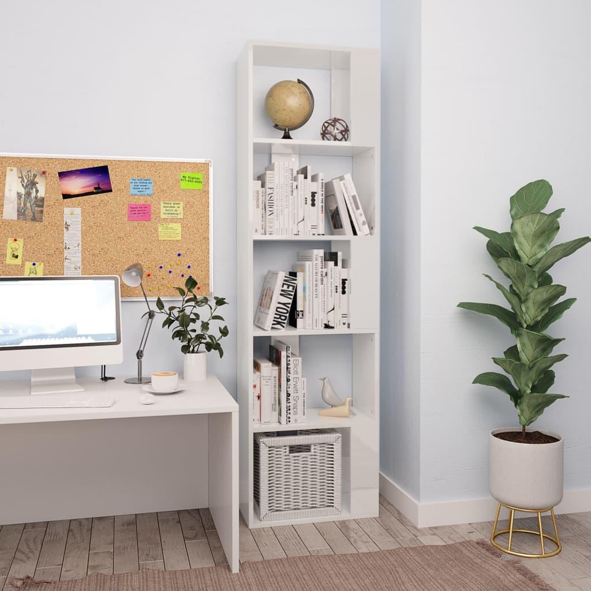 Voir la diapositive 1 : VIDAXL Bibliotheque/Separateur de piece Blanc brillant Bois ingenierie