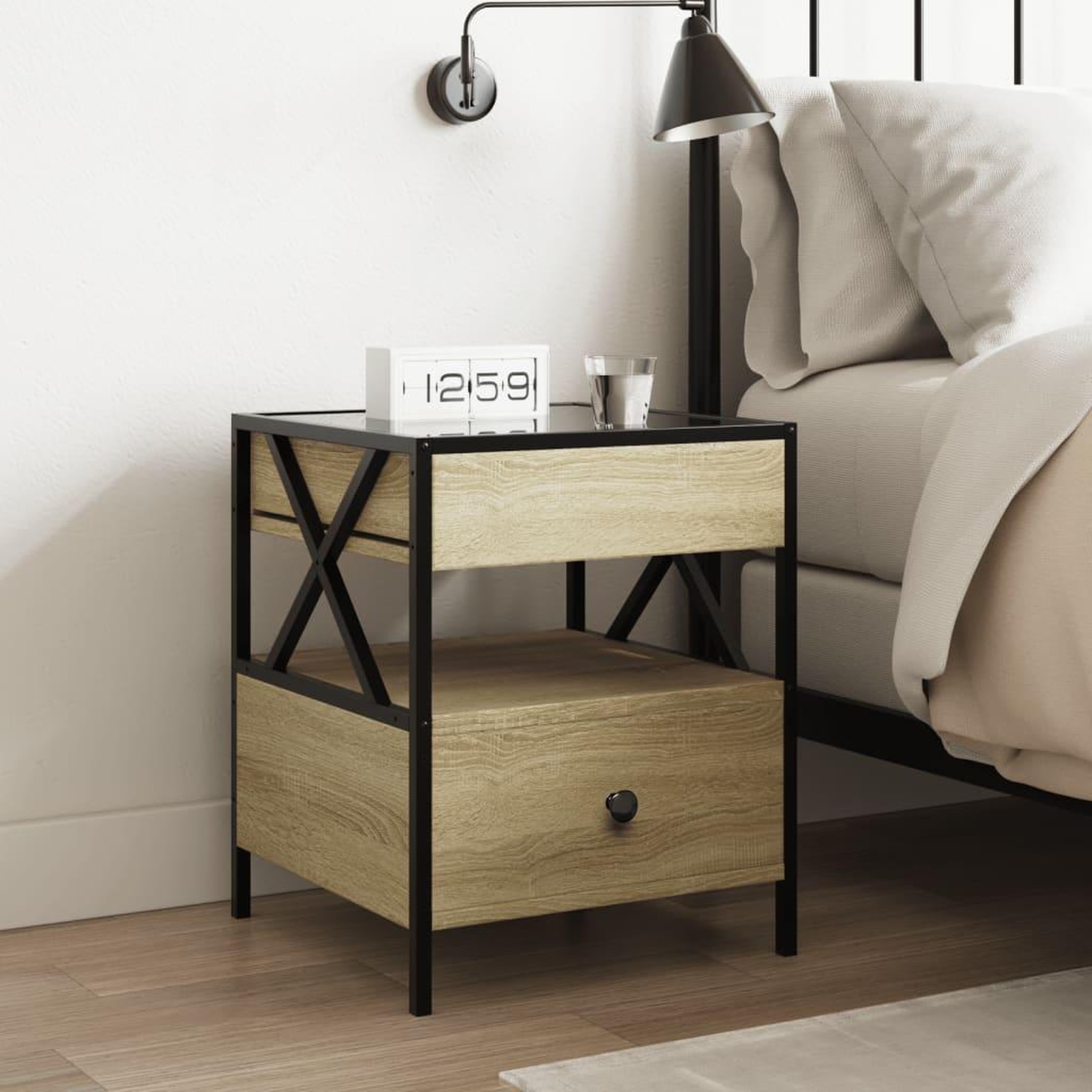Voir la diapositive 4 : VIDAXL Table de chevet avec LED infini chene sonoma 40x40x51 cm