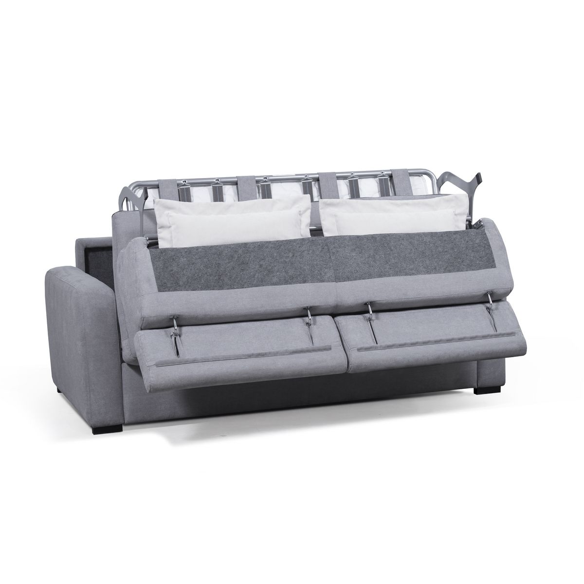 Canapé système couchage rapide 3 places en tissu gris clair CAROLE