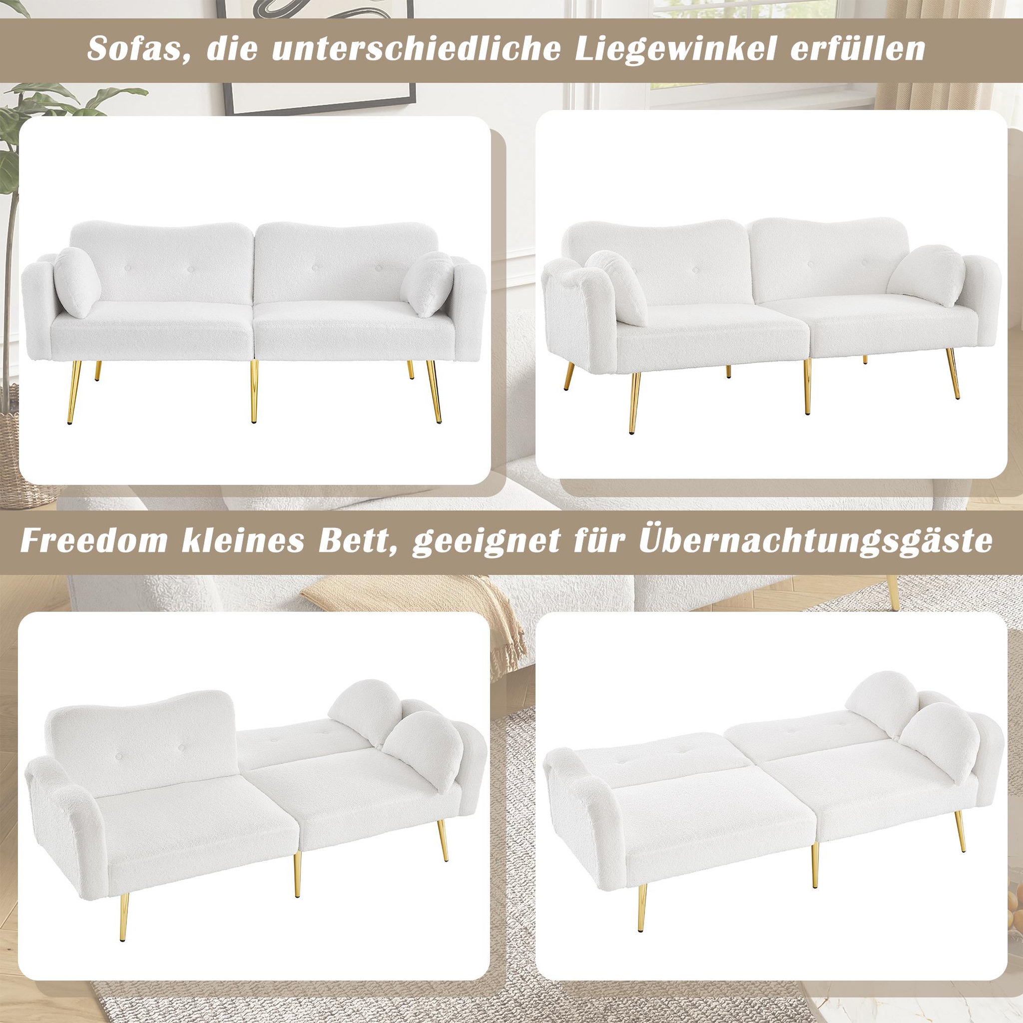 Voir la diapositive 5 : MERAX Canapé droit convertible 2 places tissu