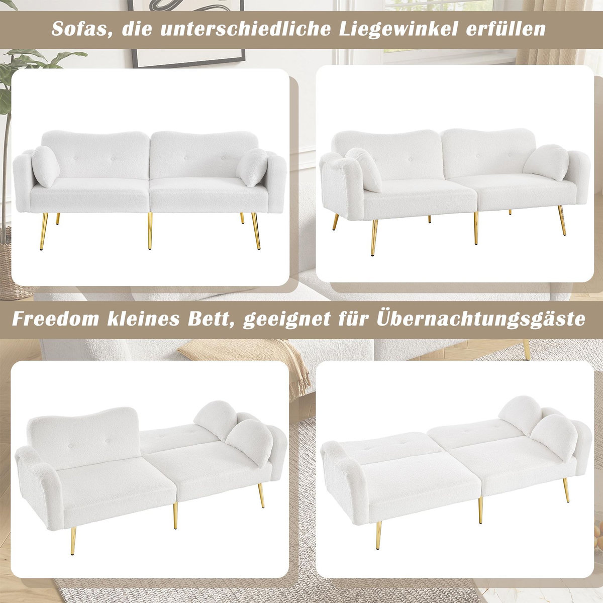 MERAX Canapé droit convertible 2 places tissu