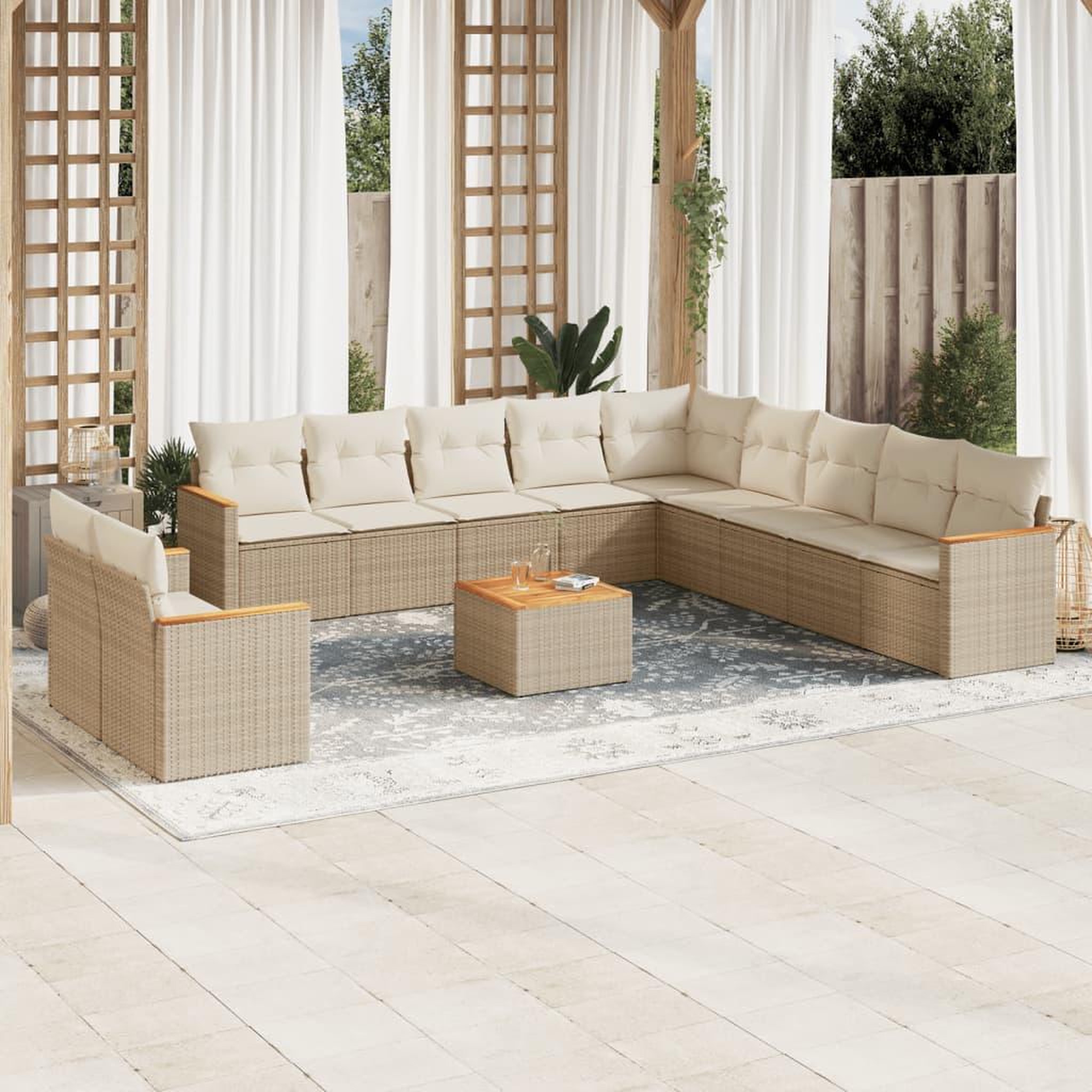 VIDAXL Salon de jardin avec coussins 12 pcs beige resine tressee