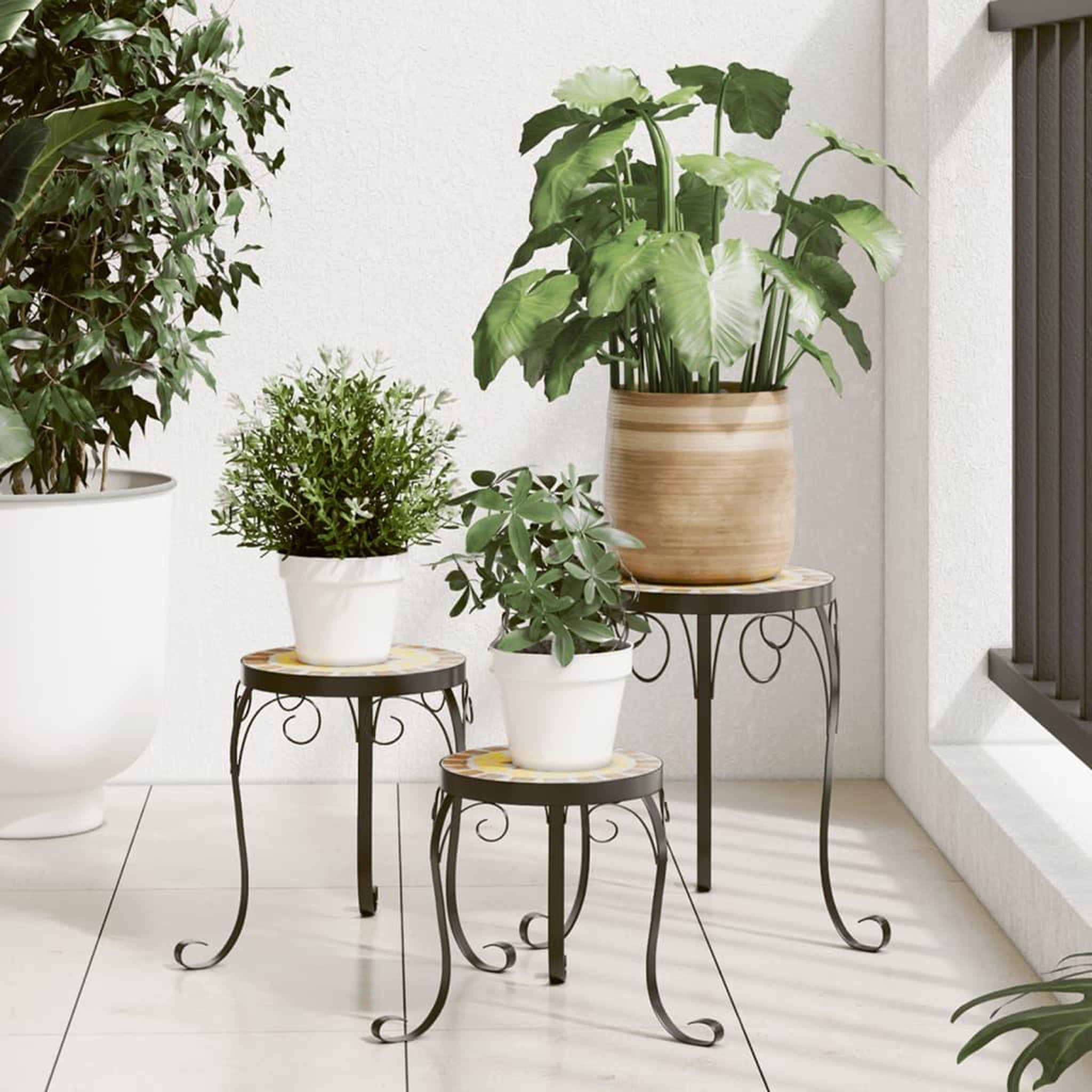 VIDAXL Supports pour plantes 3 pcs terre cuite et blanc ceramique