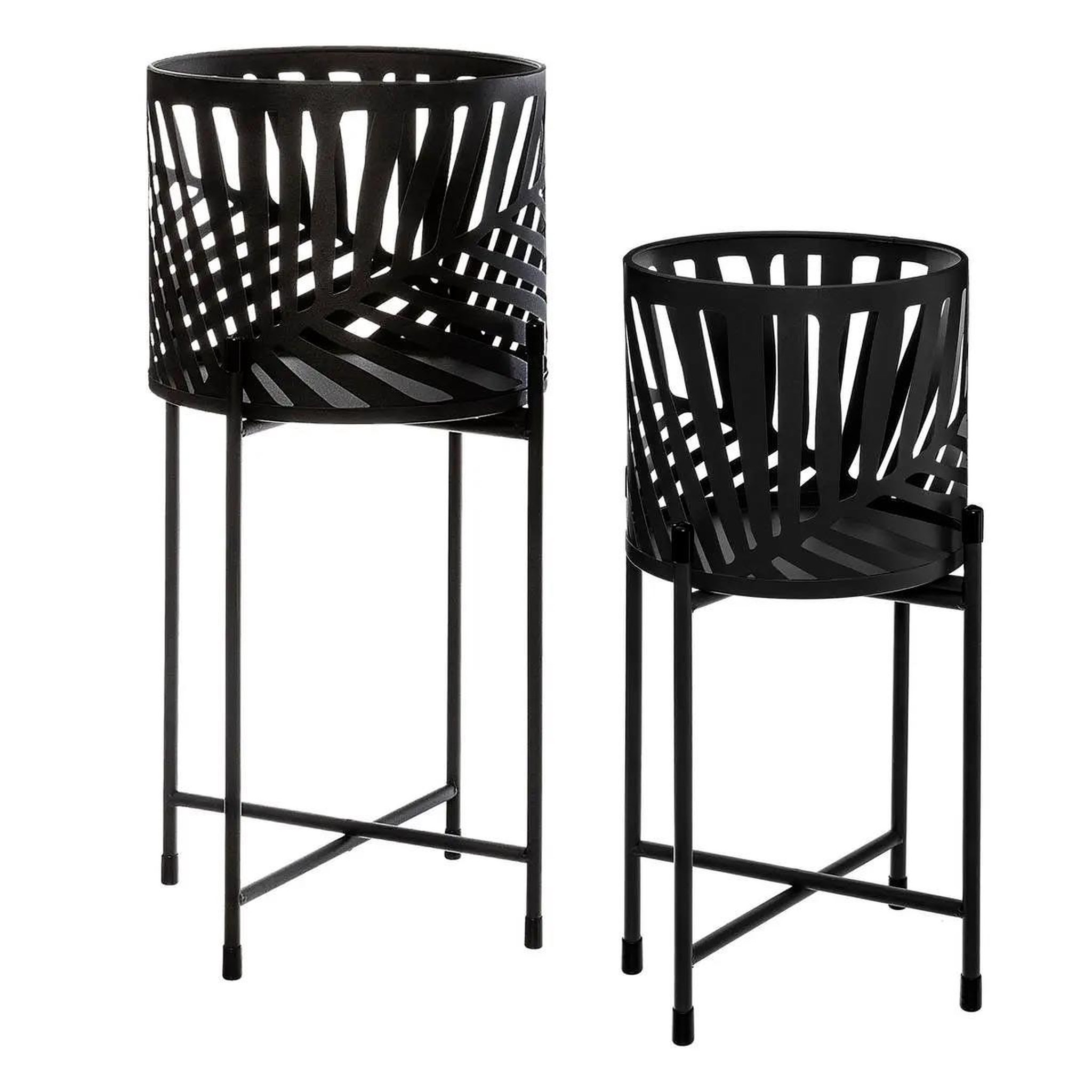 ATMOSPHERA Lot de 2 Cache-Pots en Métal  Leaf  54cm Noir