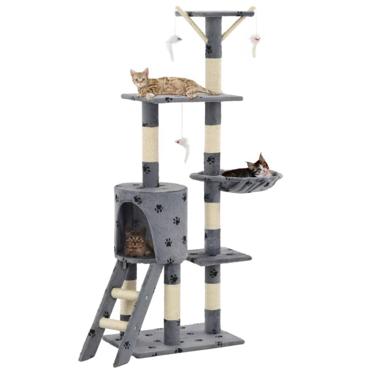 VIDAXL Arbre a chat avec griffoir en sisal 138 cm Gris Motif de pattes