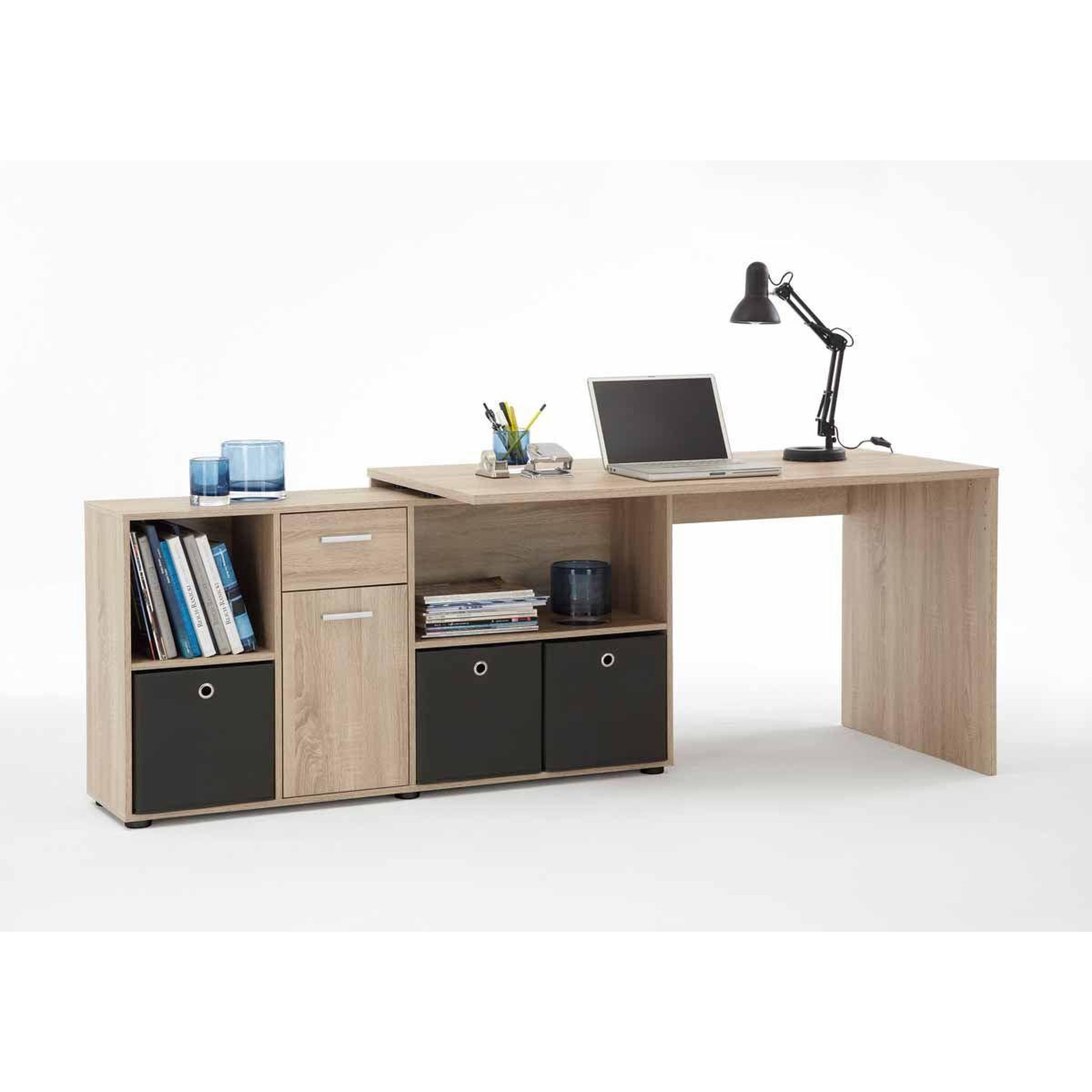 Voir la diapositive 2 : Paris Prix Bureau d'angle réversible  oxela  135cm chêne clair