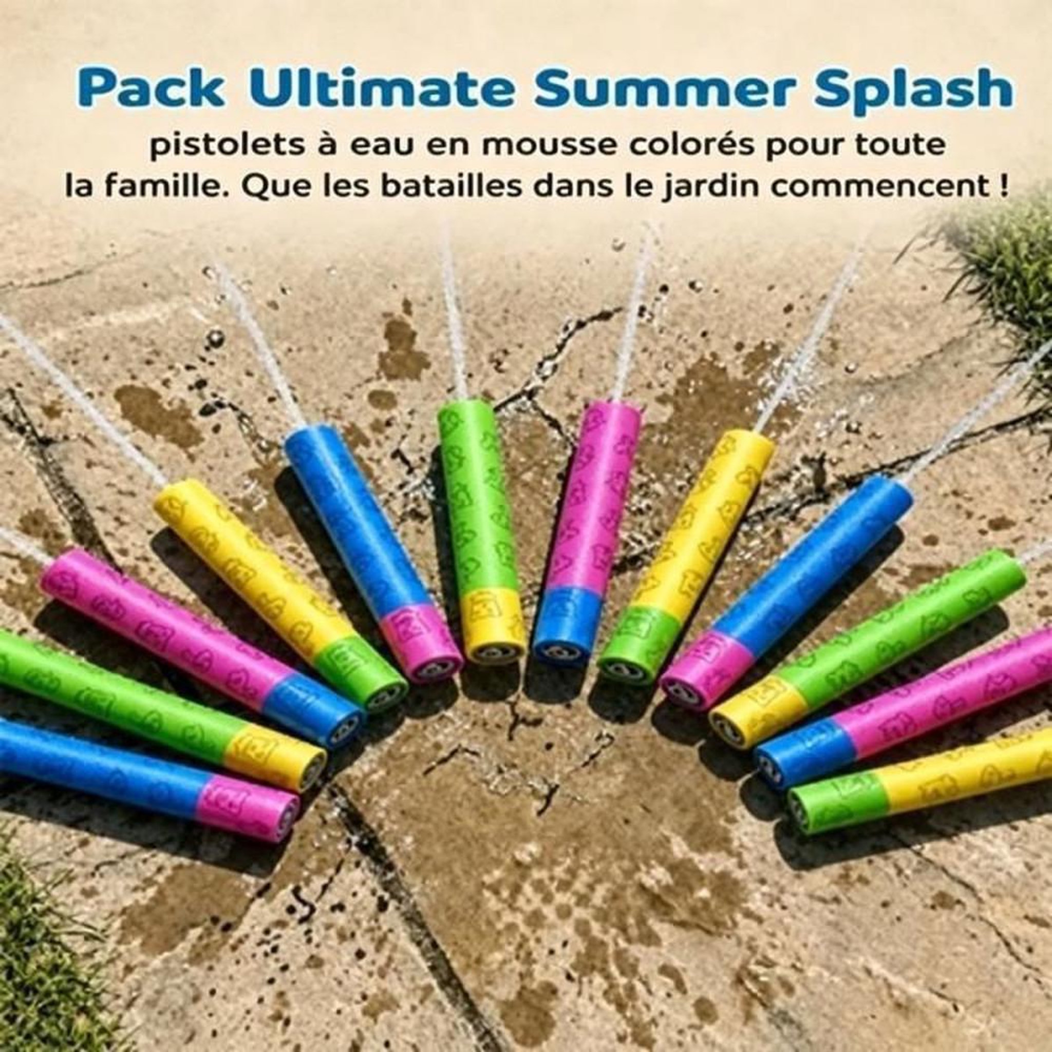 Voir la diapositive 5 : Jeu extérieur : coffret de 12 canons à eau en mousse XXL 30 cm, portée 4 à 6 m, couleurs assorties