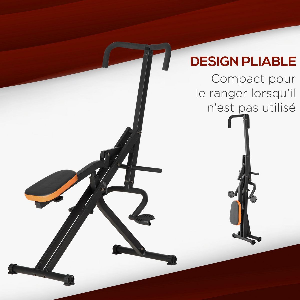 HOMCOM Appareil d'entrainement abdominal pliable -  machine d'entraînement pour abdominaux bras jambes dos et fessiers - selle réglable - acier PU noir orange
