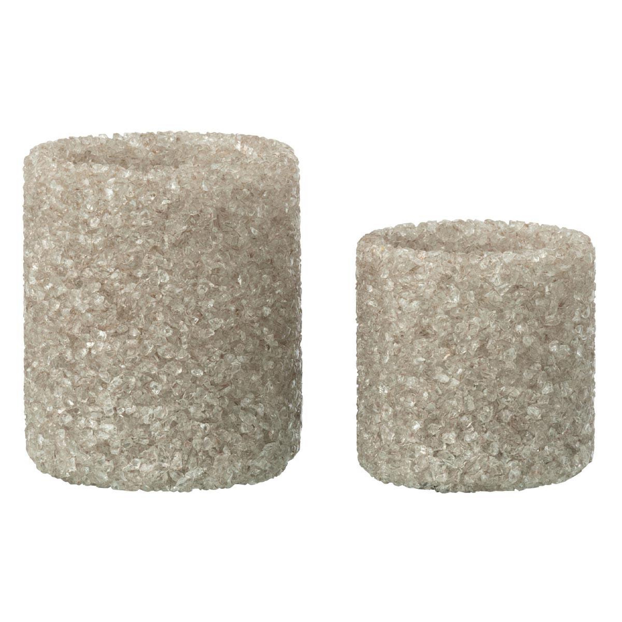 J-LINE Lot de 2 Photophores en Verre  Pierre  9cm Grège