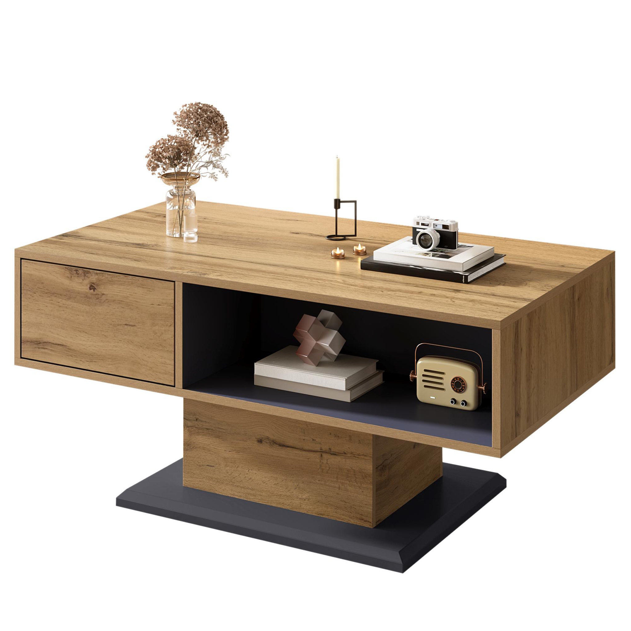 MERAX Table basse rectangulaire naturel - 50x100 cm panneau de particules