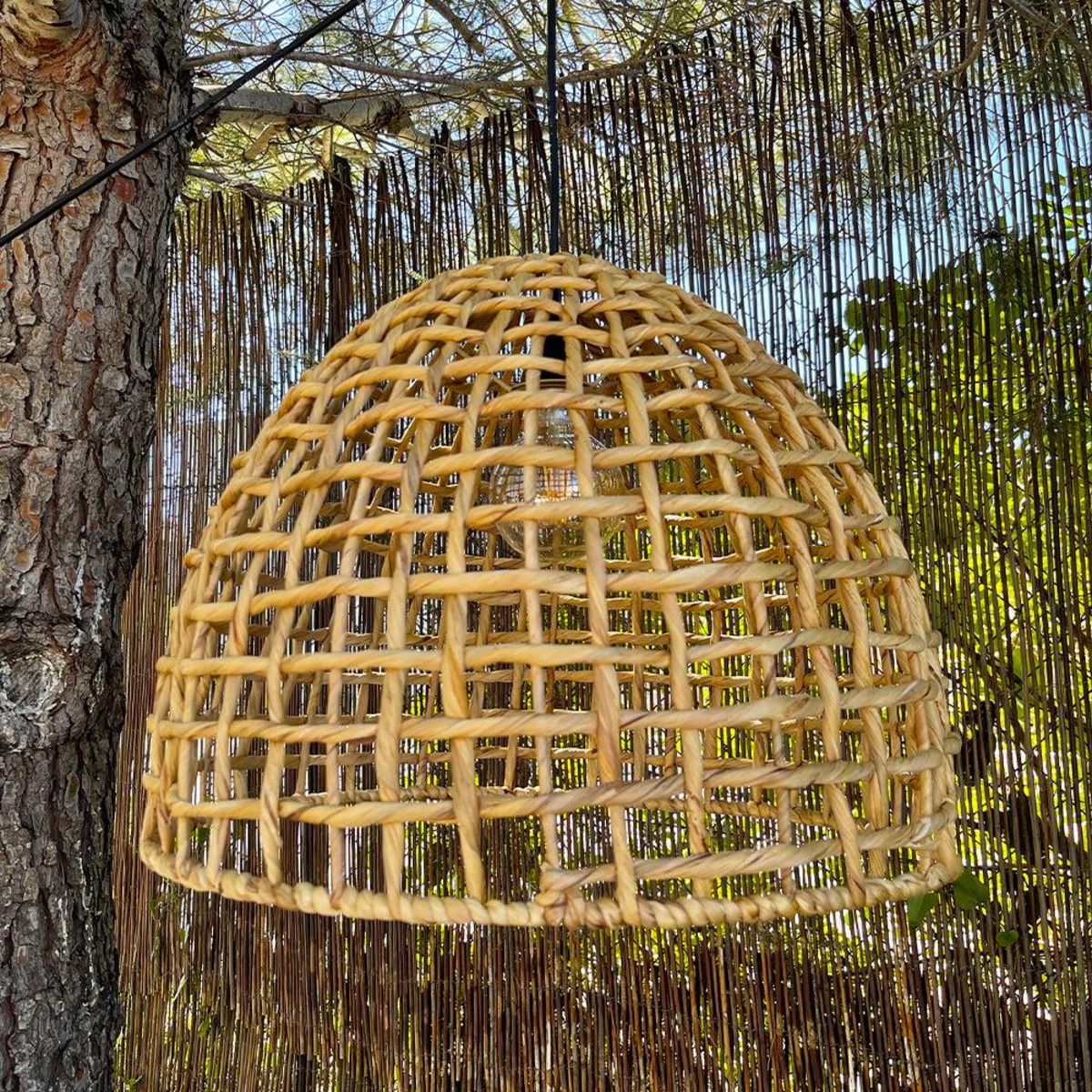 Lumisky Suspension d'extérieur avec câble AMADEO Beige Fibre naturelle H38cm