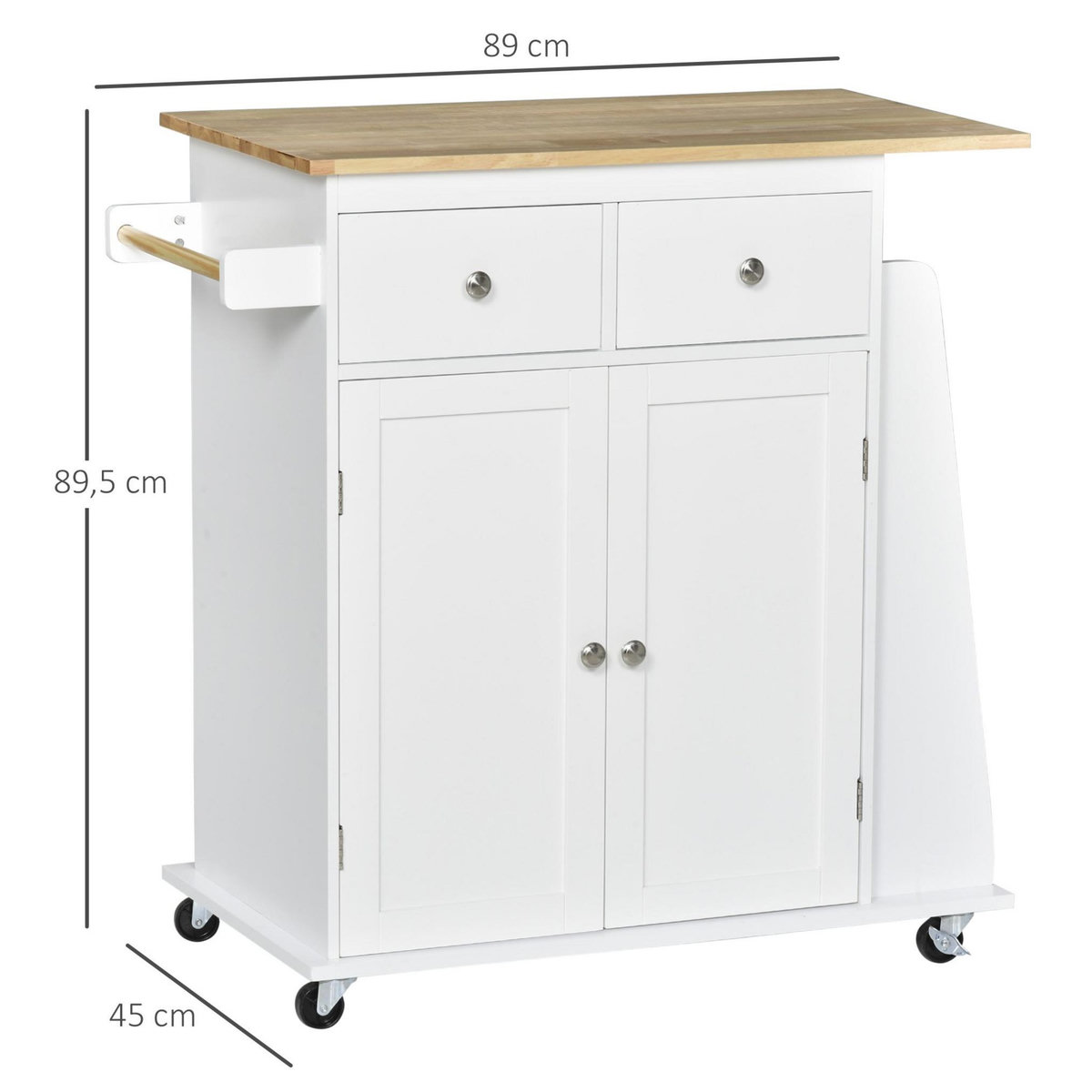 HOMCOM Desserte de cuisine multi rangements 2 tiroirs placard 2 portes avec étagère 3 range-bouteilles porte-torchons MDF hévéa