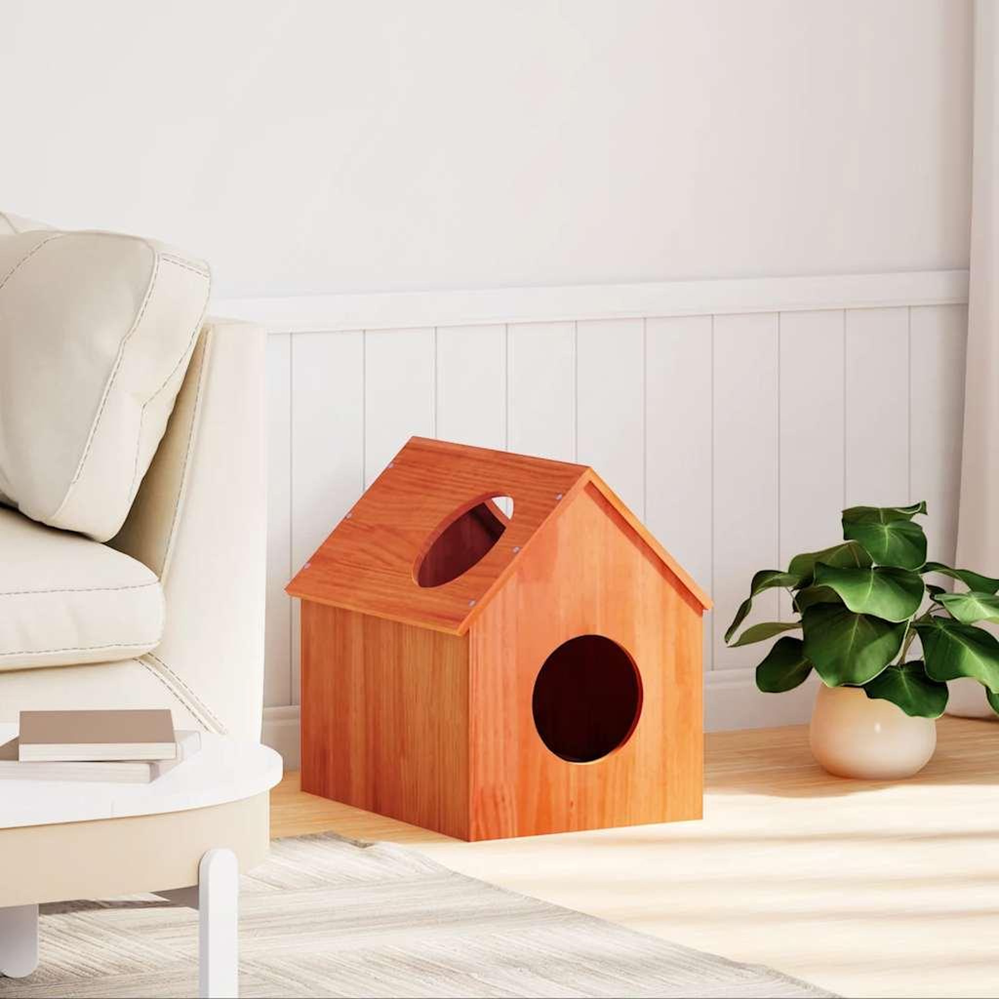 Voir la diapositive 2 : VIDAXL Maison pour chat cire marron 41x50x50 cm bois de pin massif