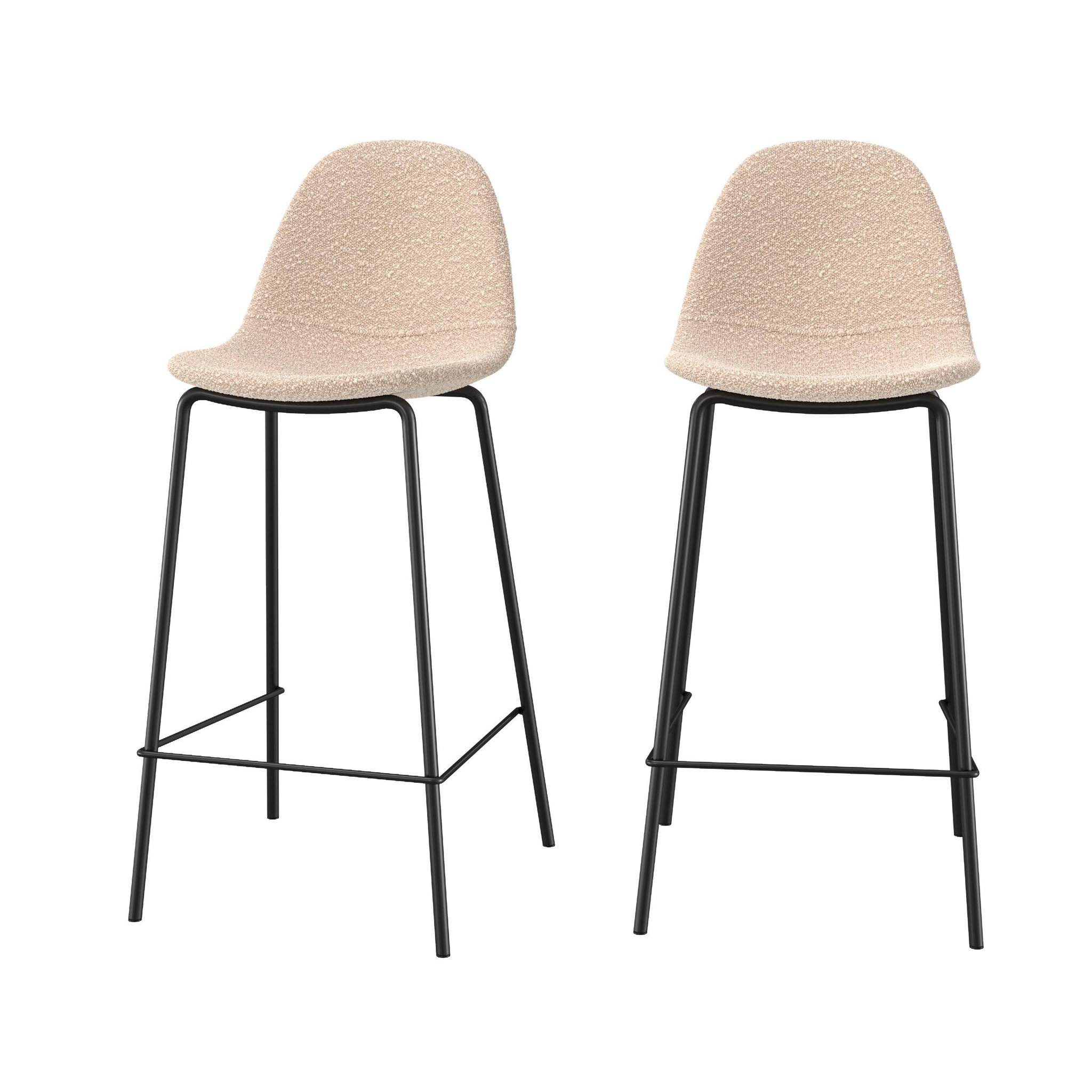 MAISON PAVANE Lot de 2 chaises pour îlot central 65.5 cm en tissu bouclette beige-henrik