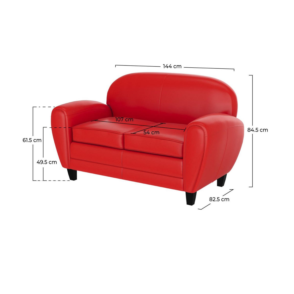 Rendez vous déco Canapé 2 places noir en croute de cuir enduite - Club