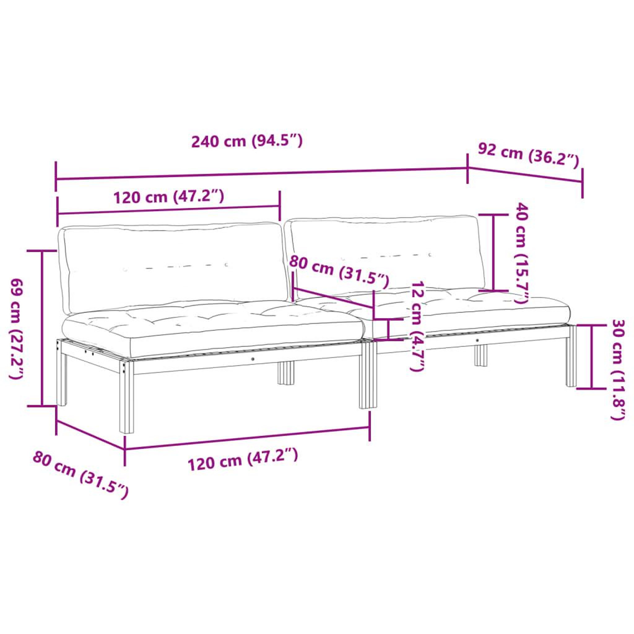 Voir la diapositive 6 : VIDAXL Canapes centraux palette de jardin et coussins 2pcs bois acacia