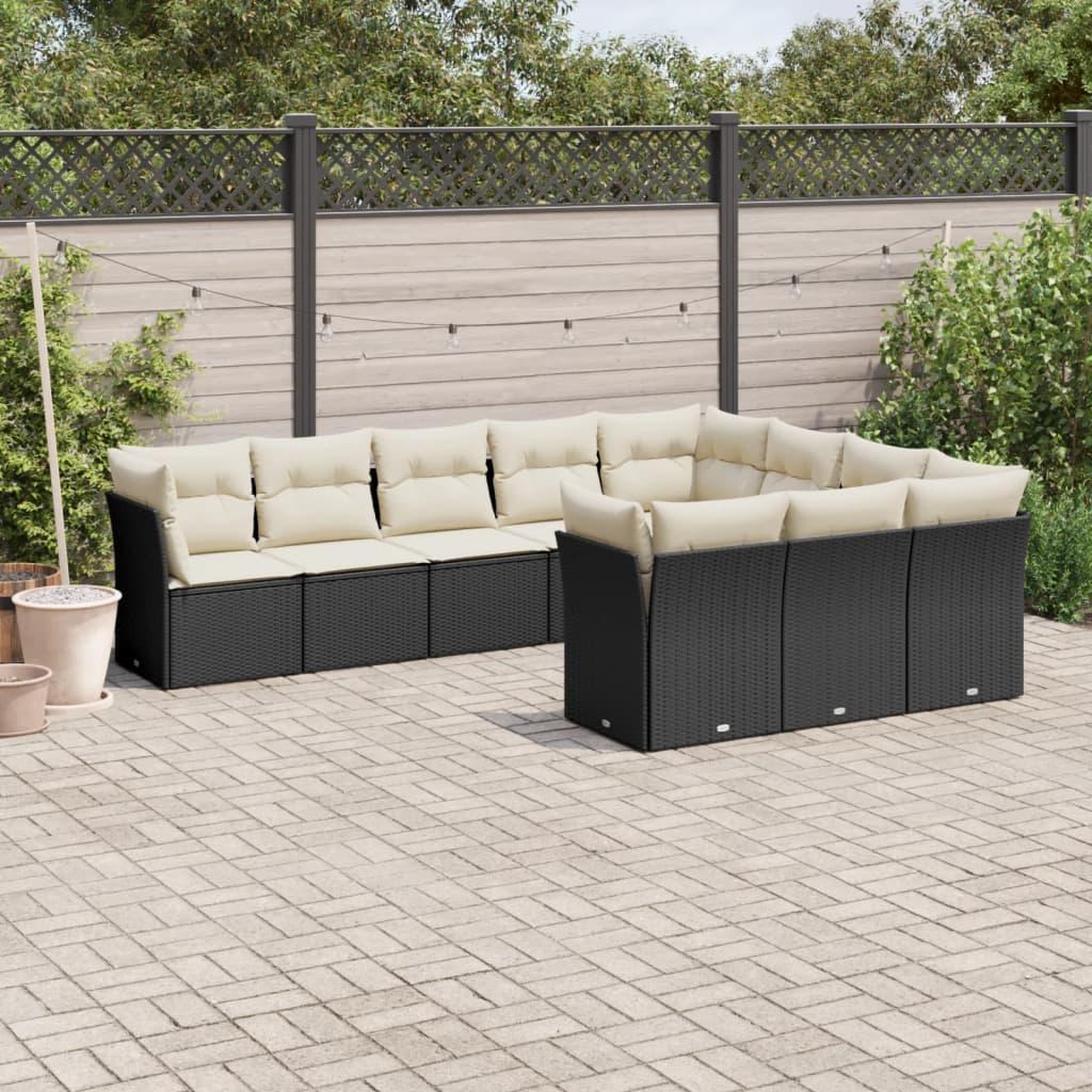 VIDAXL Salon de jardin 10 pcs avec coussins noir resine tressee