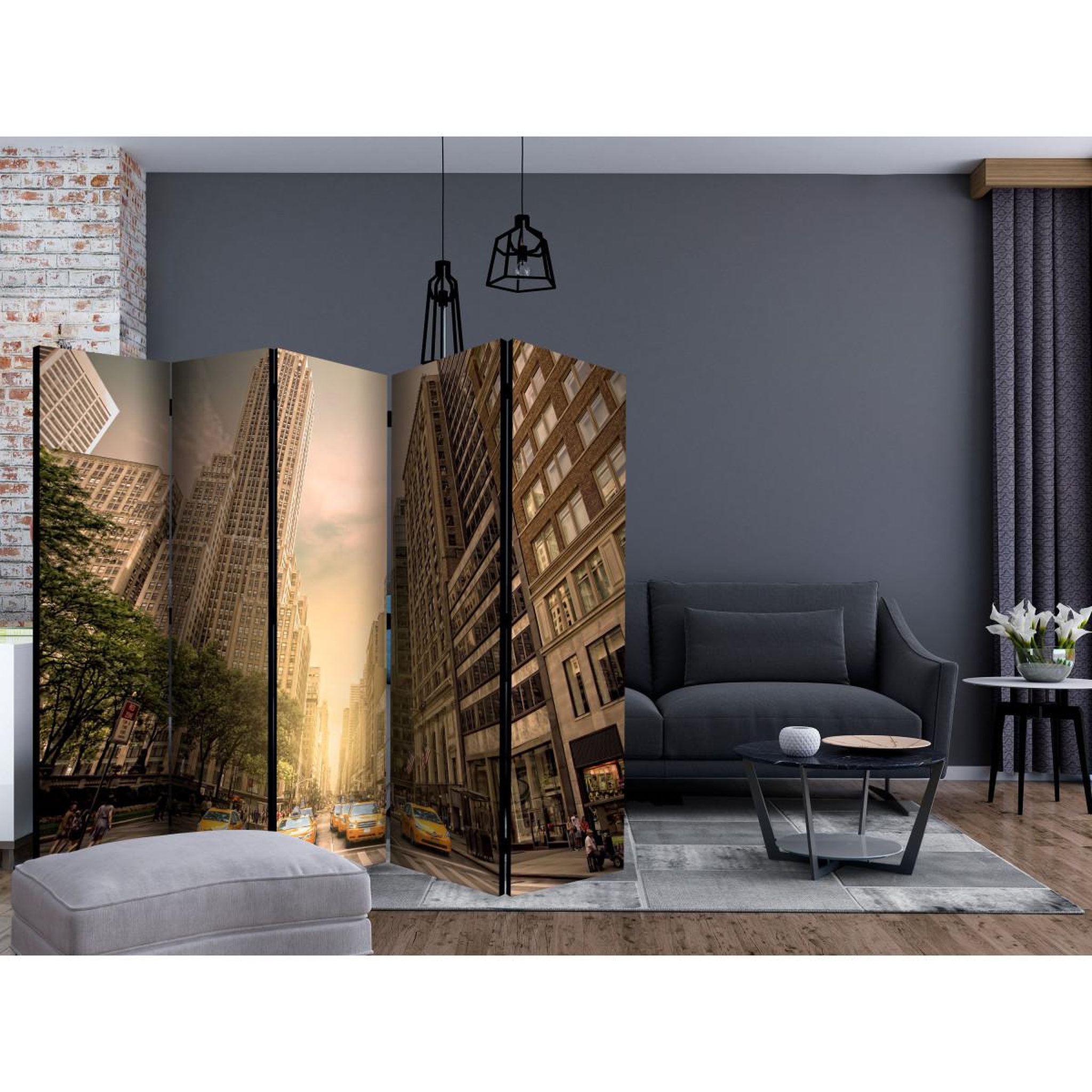 Voir la diapositive 2 : Paris Prix Paravent 5 volets  in the shadow of skyscrapers  172x225cm