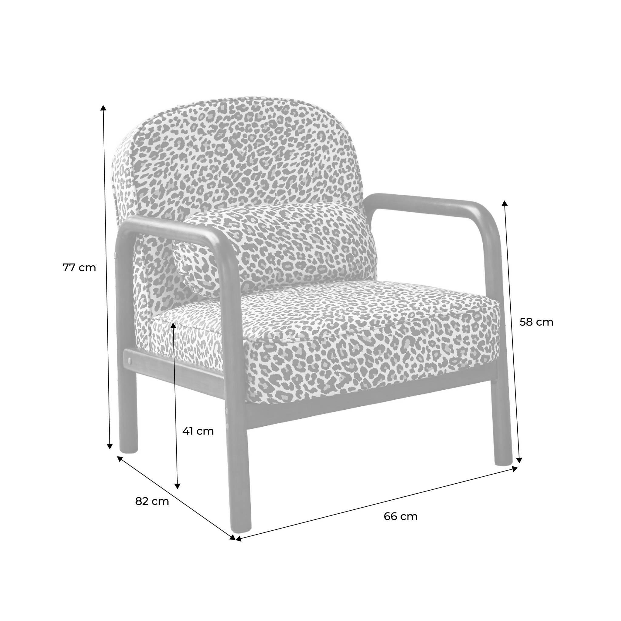 Voir la diapositive 4 : SWEEEK Fauteuil scandinave arrondi bois d'hévéa et imprimé léopard