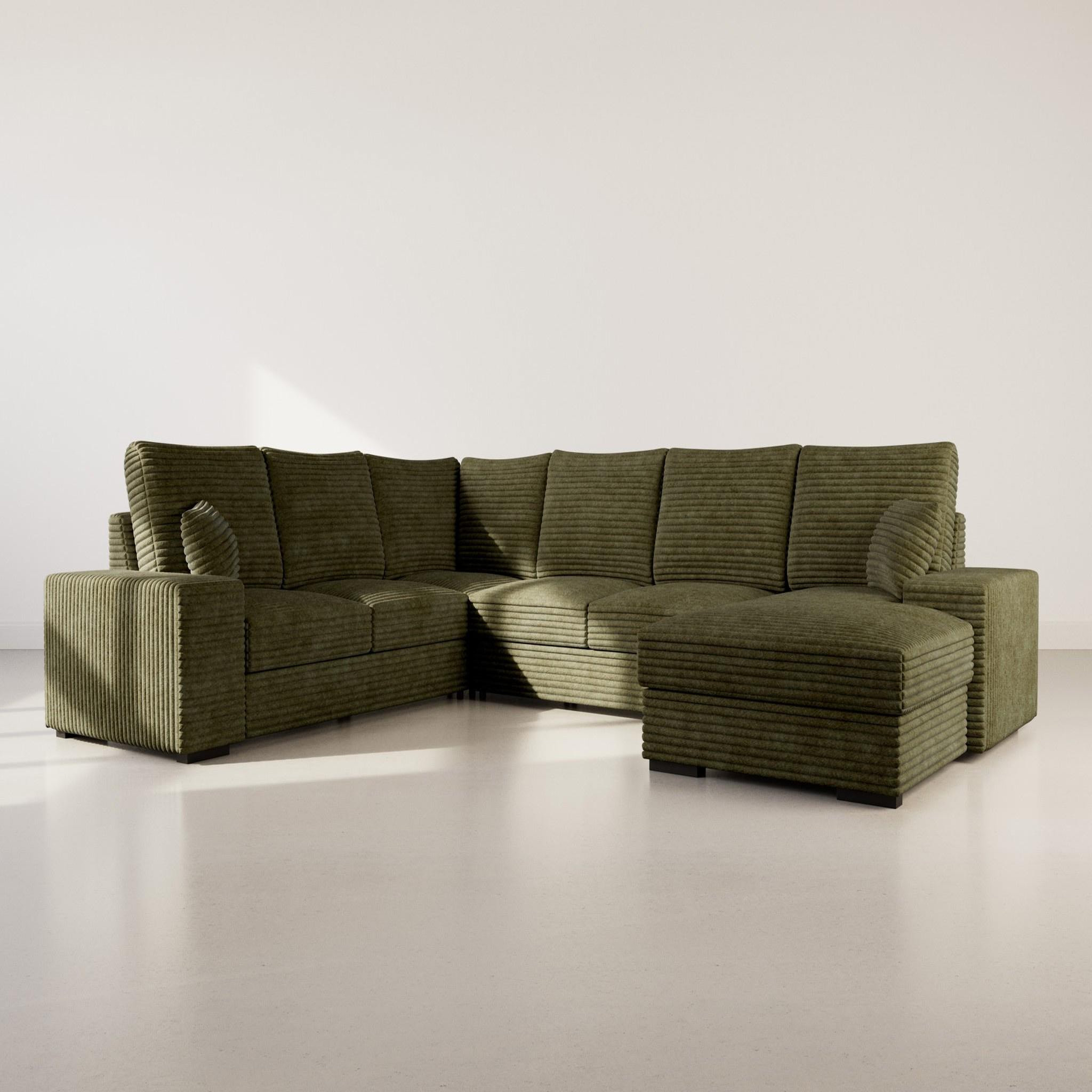 Voir la diapositive 1 : BEST MOBILIER Lorie - canapé panoramique d'angle gauche 7 places convertible en velours côtelé grosse côte avec coffre