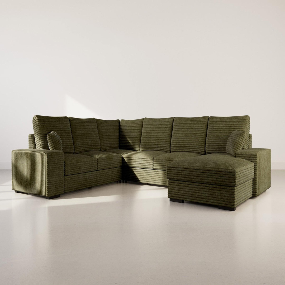 BEST MOBILIER Lorie - canapé panoramique d'angle gauche 7 places convertible en velours côtelé grosse côte avec coffre