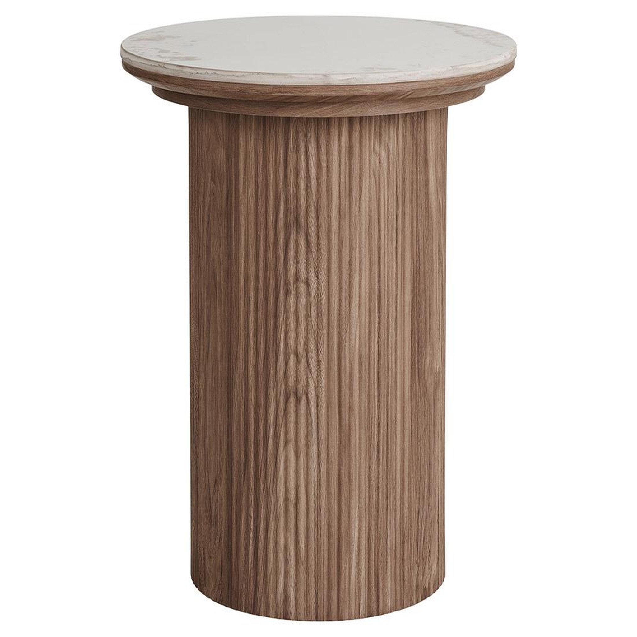 BEST MOBILIER Lysa - bout de canapé plateau effet marbre et pieds effets bois - 50 cm. Coloris disponibles : Marron