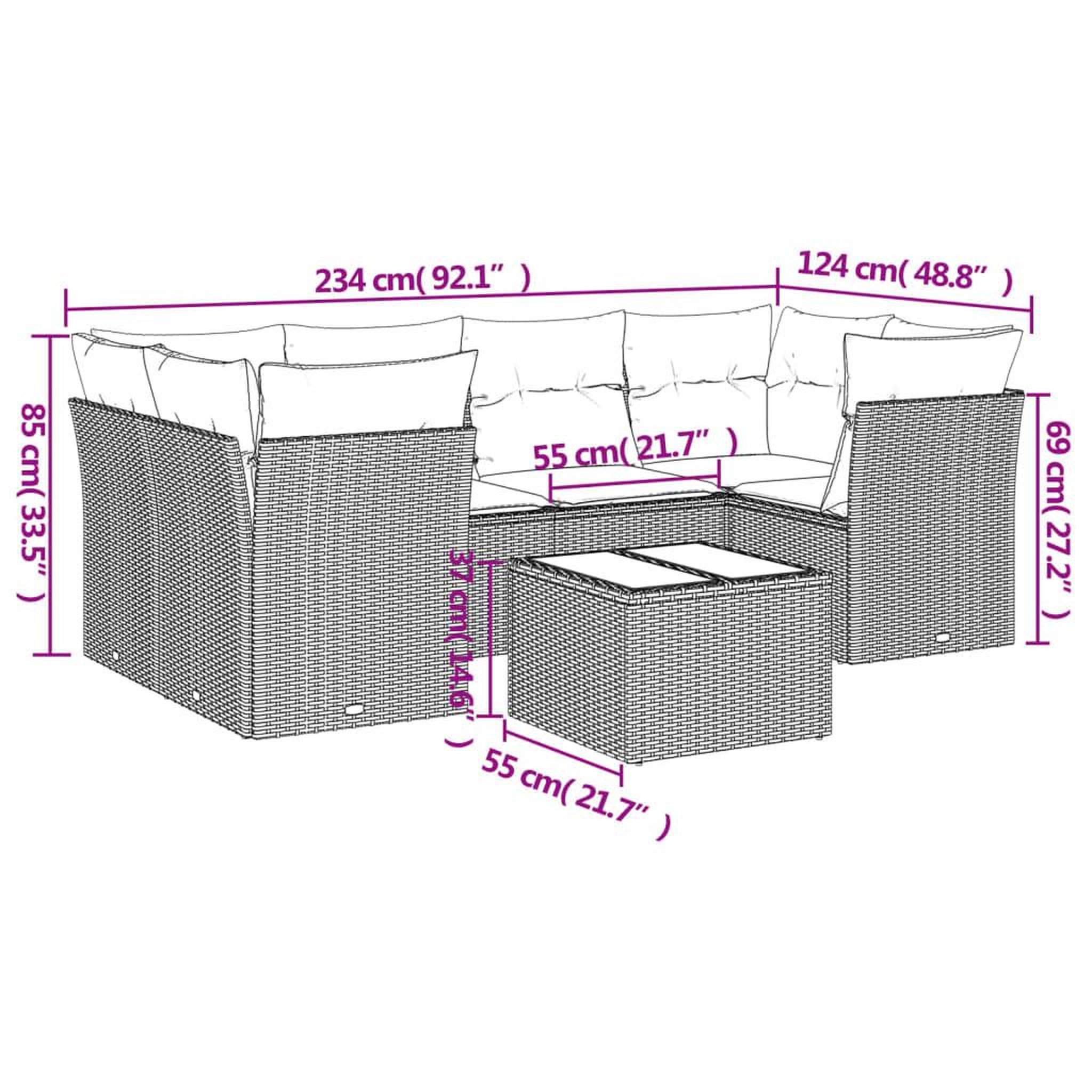 Voir la diapositive 3 : VIDAXL Salon de jardin avec coussins 7 pcs gris resine tressee