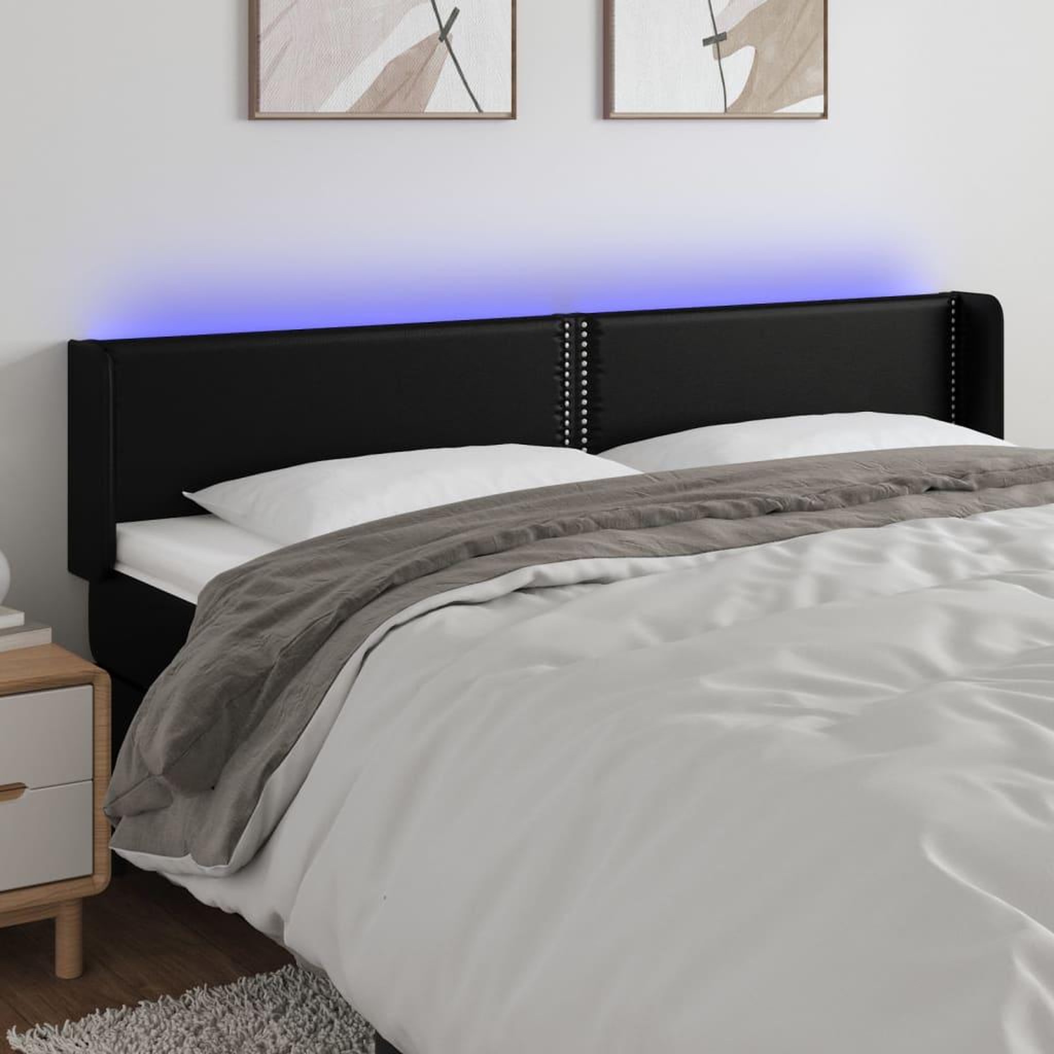 Voir la diapositive 1 : VIDAXL Tete de lit a LED Noir 163x16x78/88 cm Similicuir