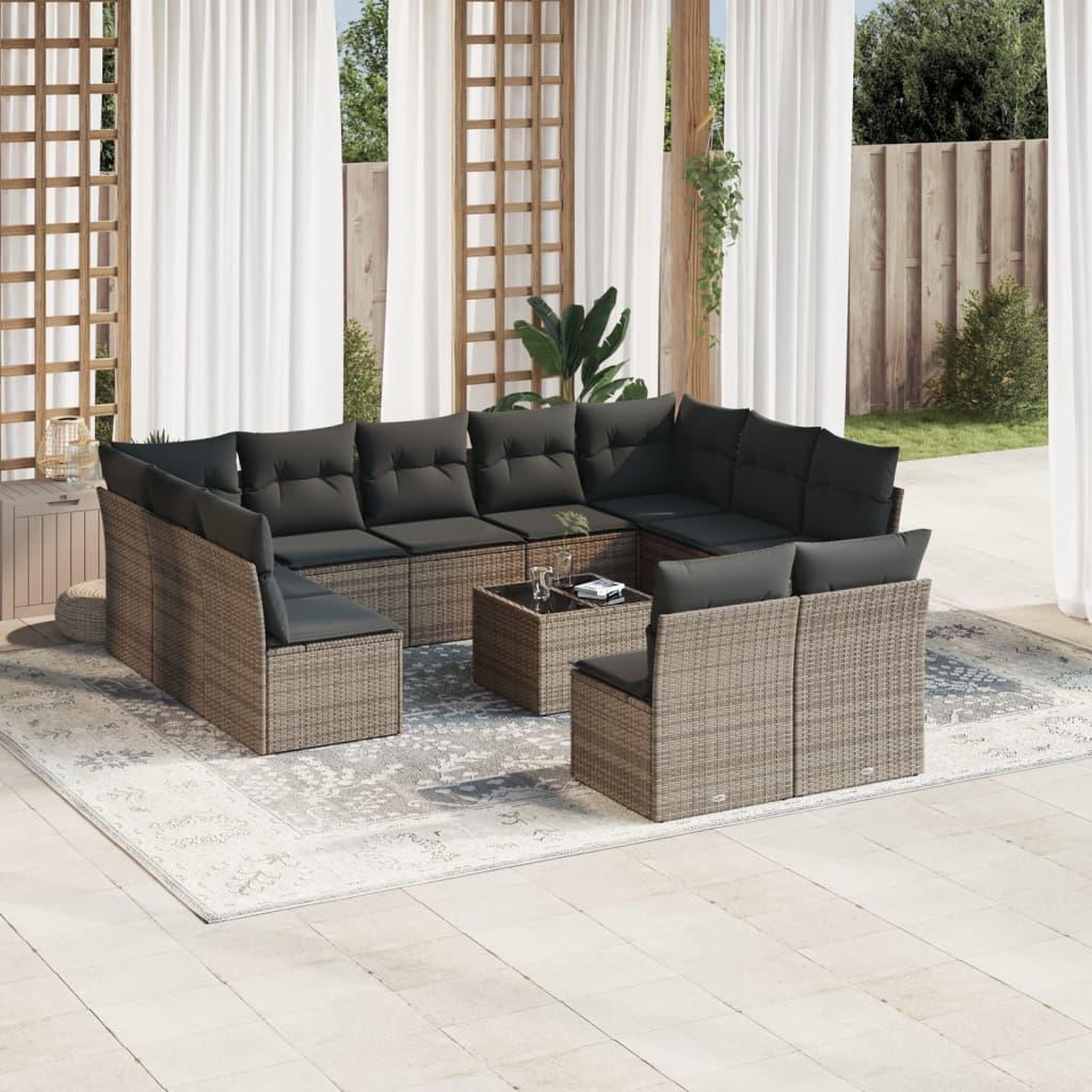 VIDAXL Salon de jardin avec coussins 12 pcs gris resine tressee