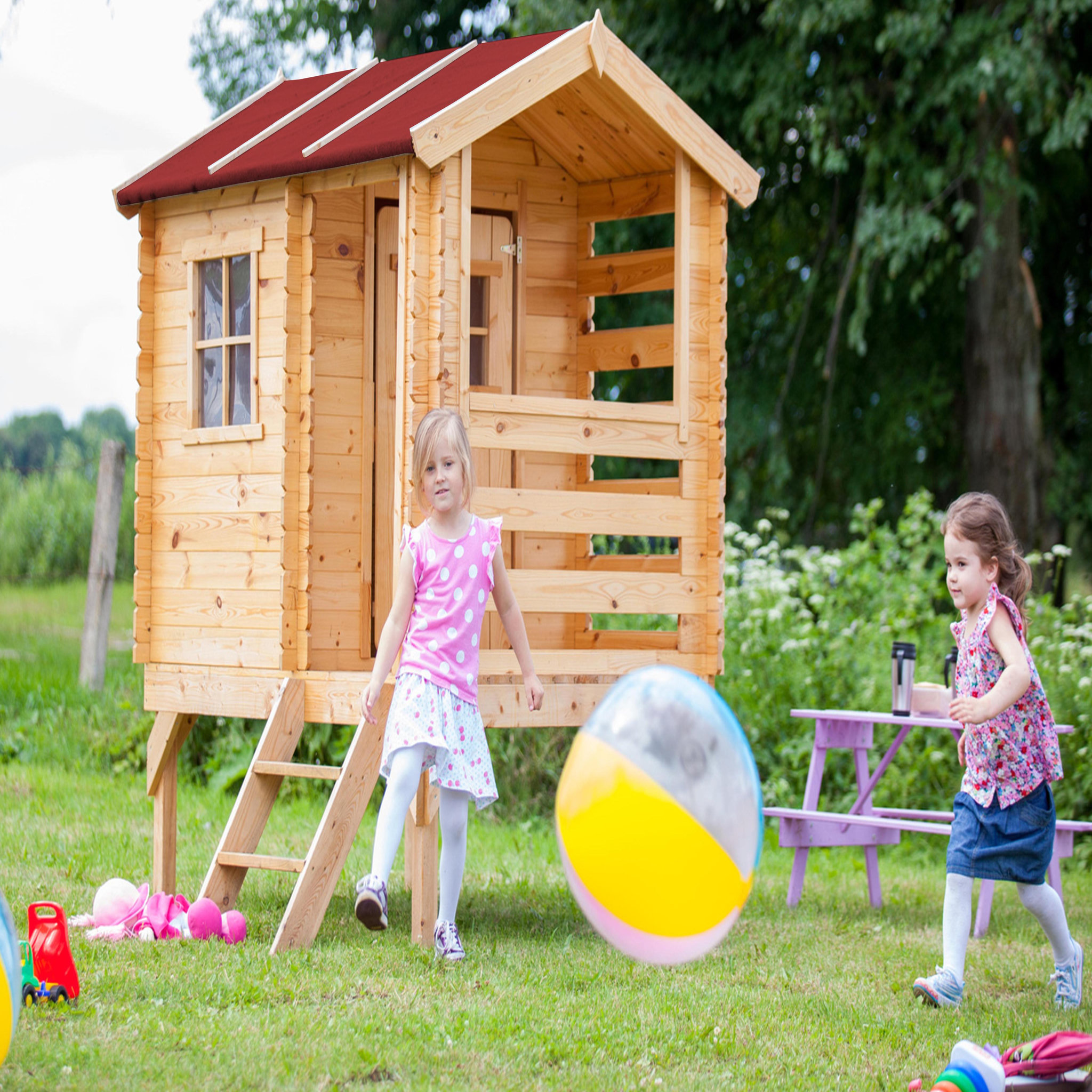 Voir la diapositive 3 : TIMBELA Maison en bois pour enfants - maison de jeux pour l'extérieur 182x146xh205cm/1.1m2 m501b