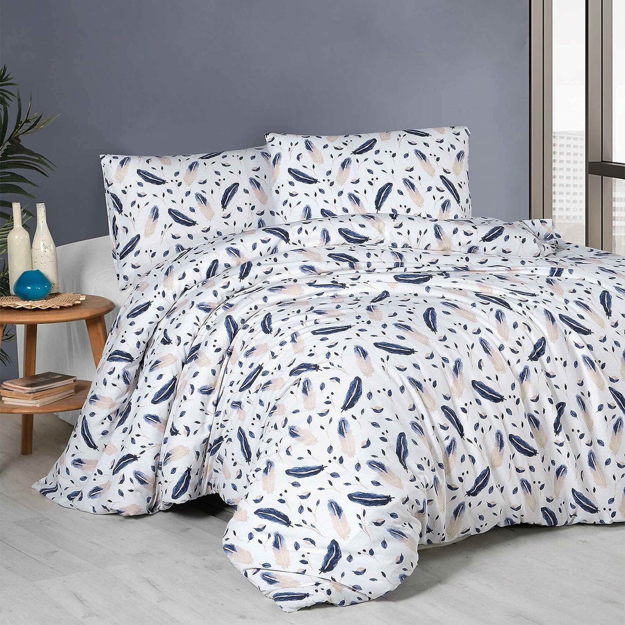 Home collection Parure housse de couette 3 pcs 240x220 cm 100% coton 57 fils imprimé. Plume