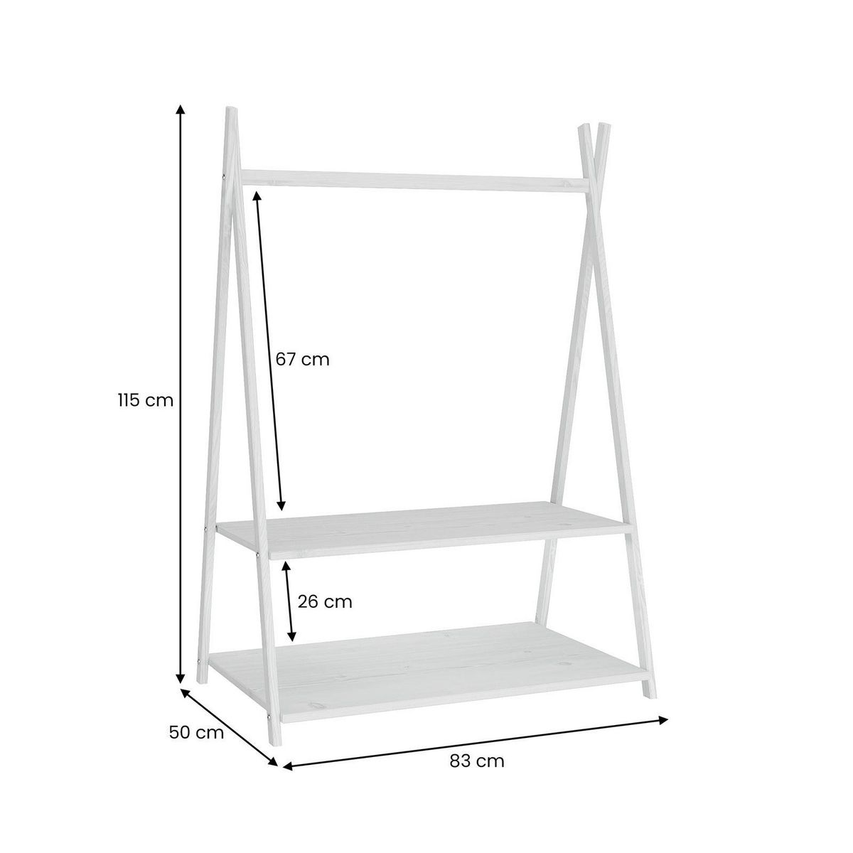 IDIMEX Penderie enfant DANILO avec étagères, en pin massif