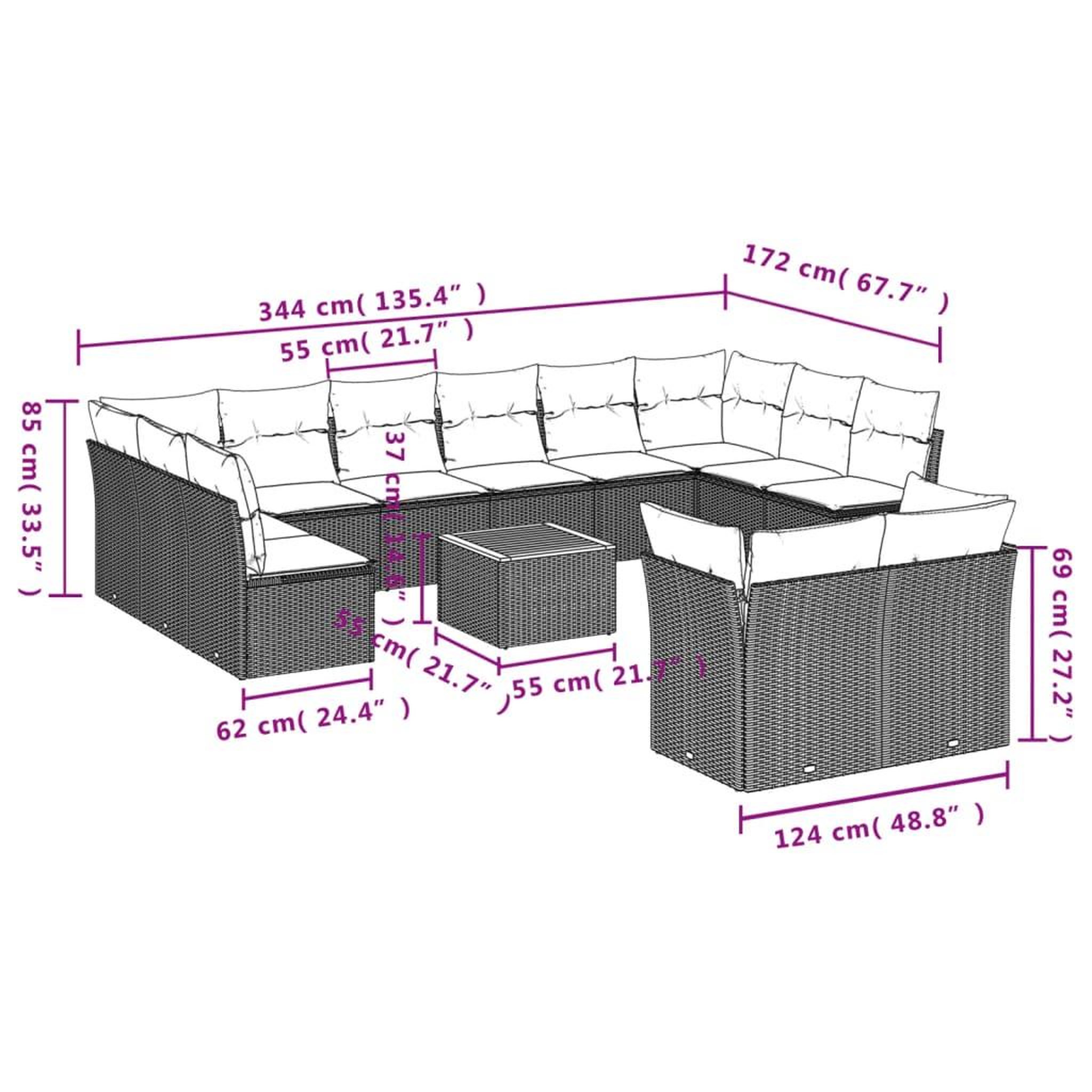 Voir la diapositive 6 : VIDAXL Salon de jardin et coussins 13 pcs melange beige resine tressee
