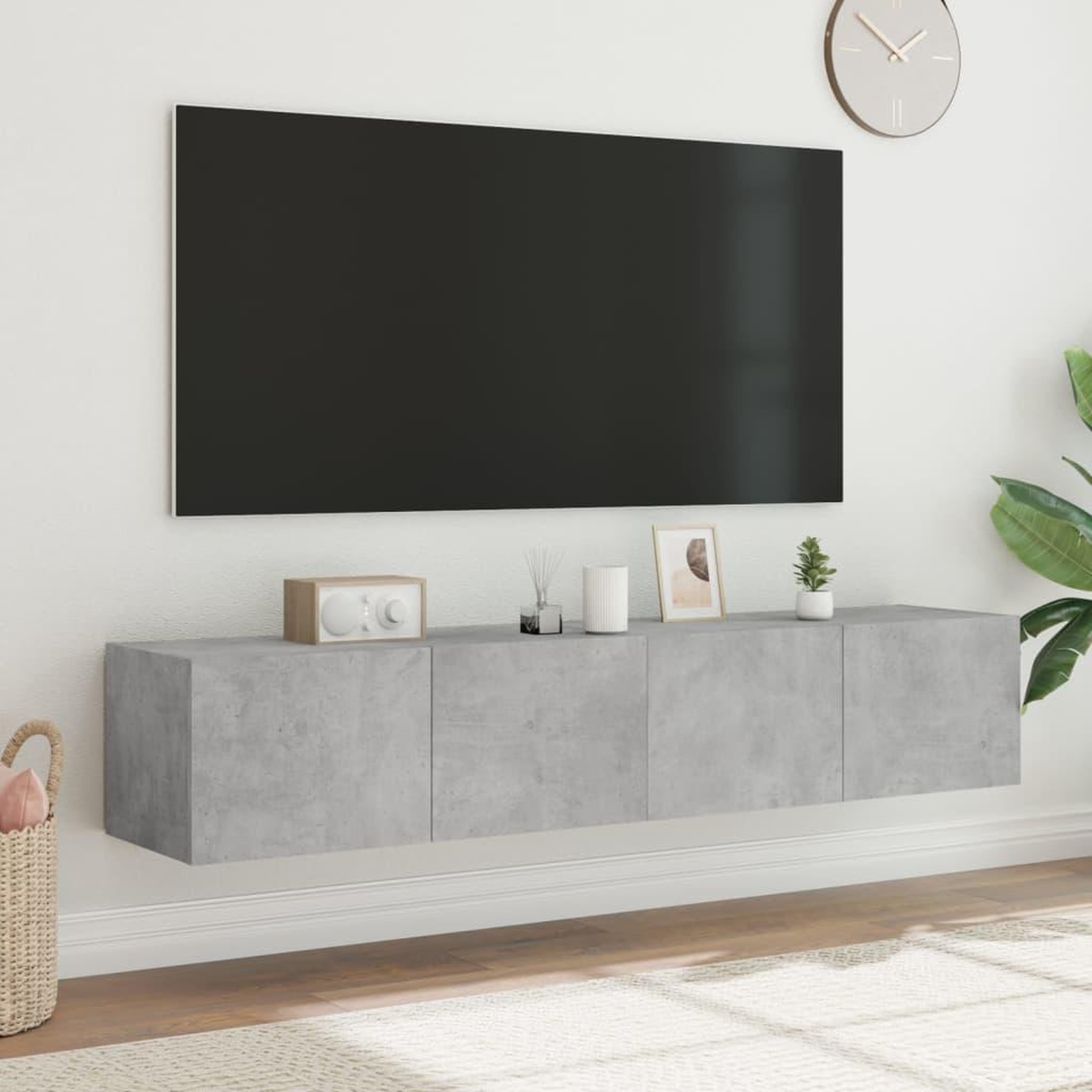 Voir la diapositive 4 : VIDAXL Meubles TV muraux et lumieres LED 2pcs gris beton 80x35x31 cm
