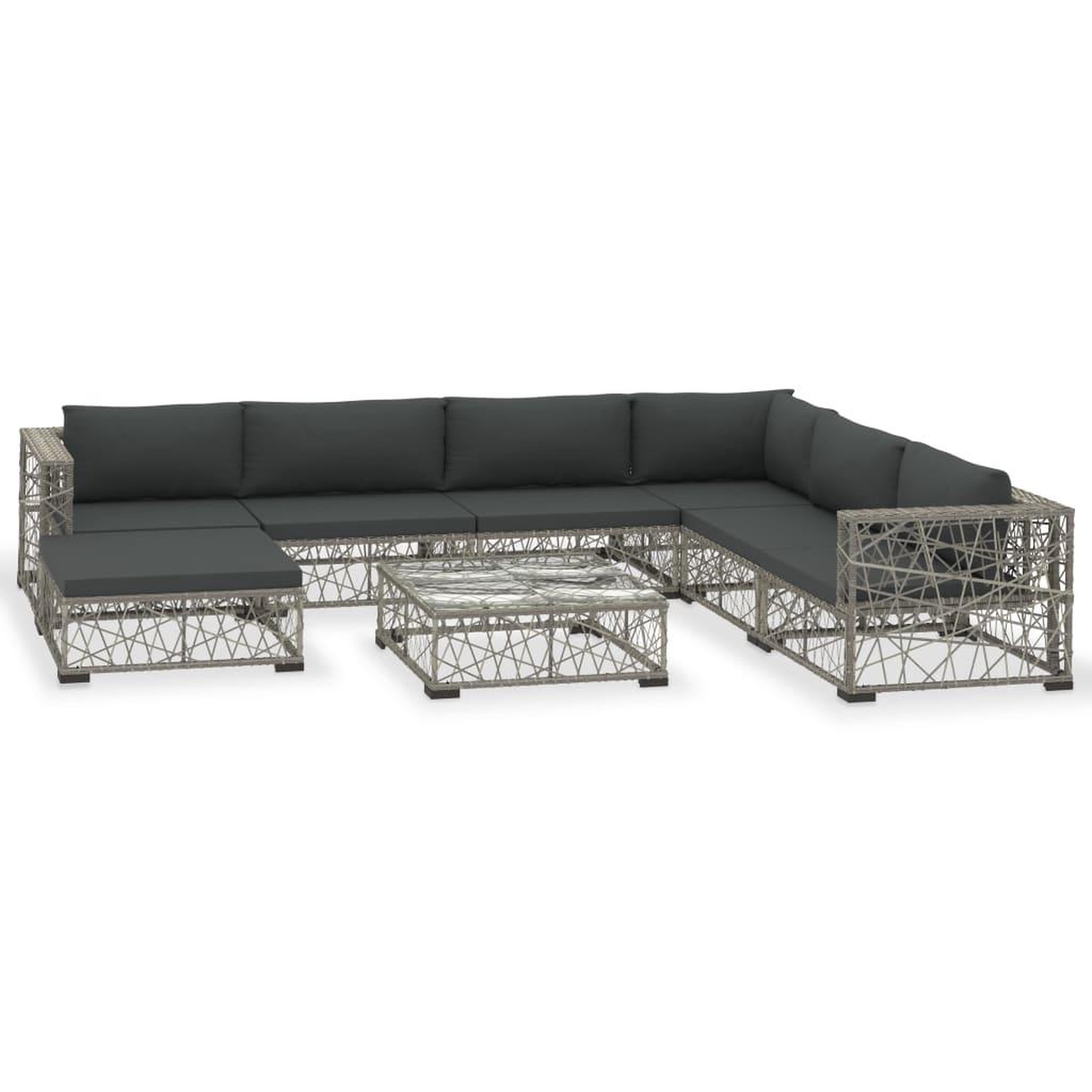 Voir la diapositive 2 : VIDAXL Salon de jardin 8 pcs avec coussins resine tressee gris