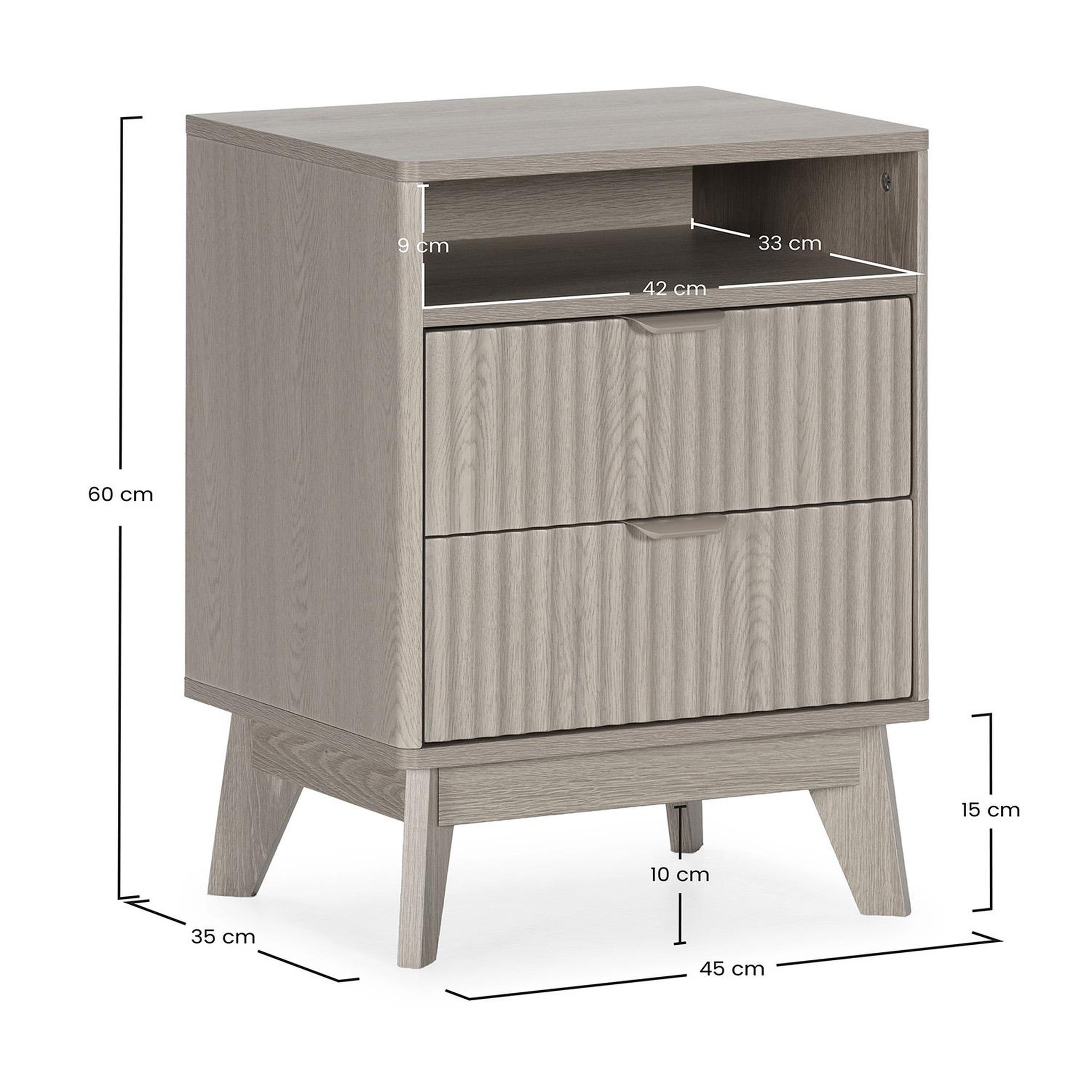 Voir la diapositive 6 : VS VENTA-STOCK Table chevet Oporto 2 tiroirs 1 étagère effet Chêne