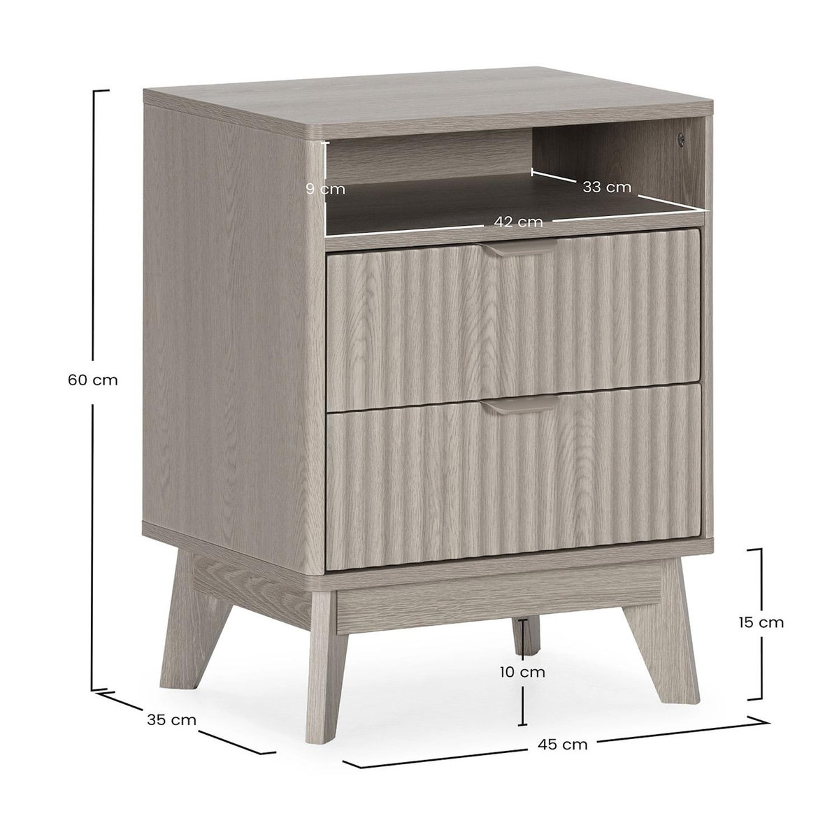 VS VENTA-STOCK Table chevet Oporto 2 tiroirs 1 étagère effet Chêne