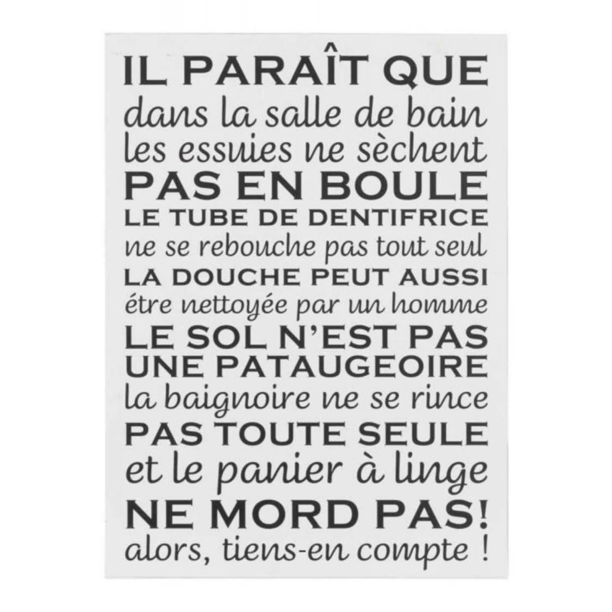J-LINE Pancarte murale déco  salle de bain  61cm blanc