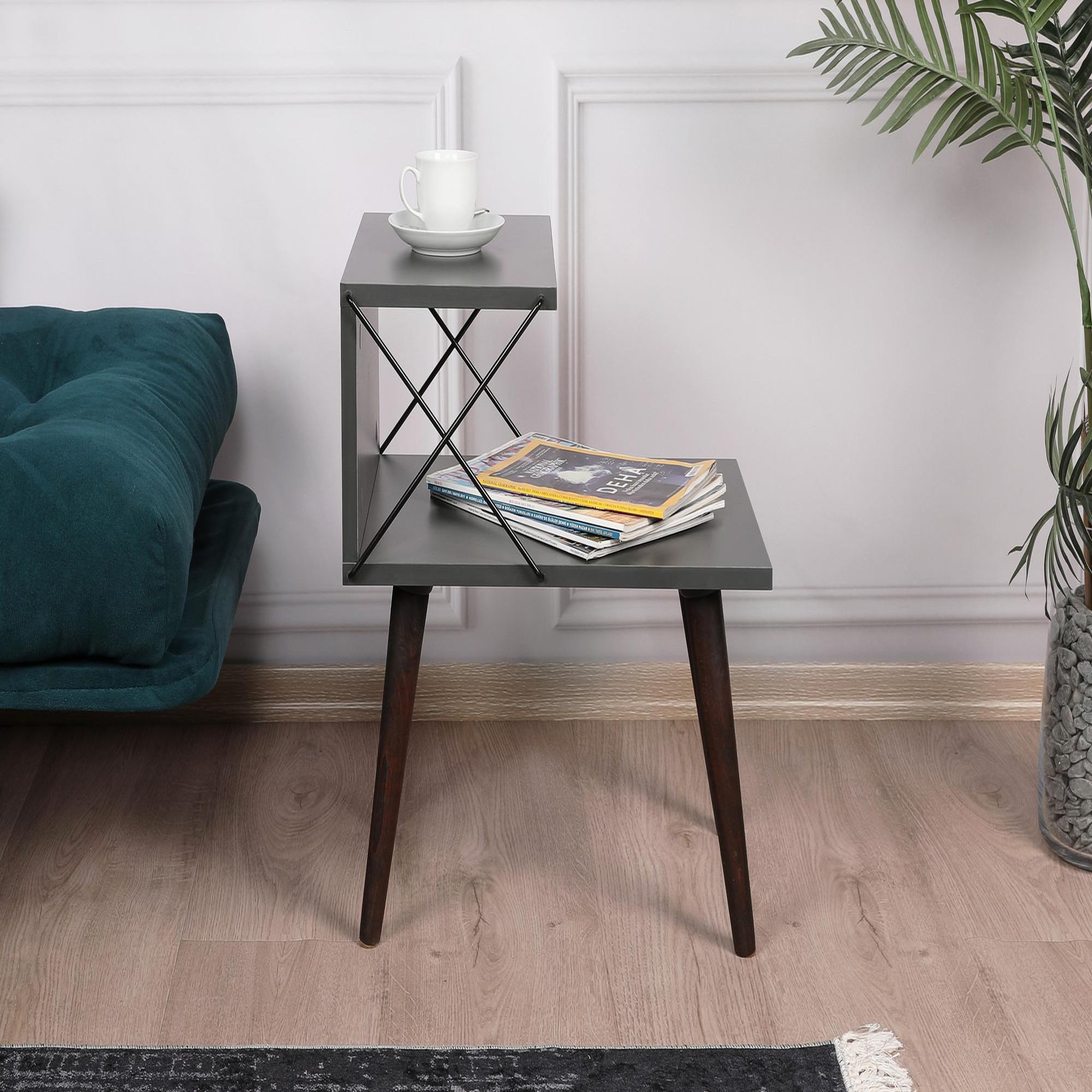 Voir la diapositive 4 : Habitat et Jardin Table de chevet en bois  cross  50 x 40 x 55 cm - anthracite