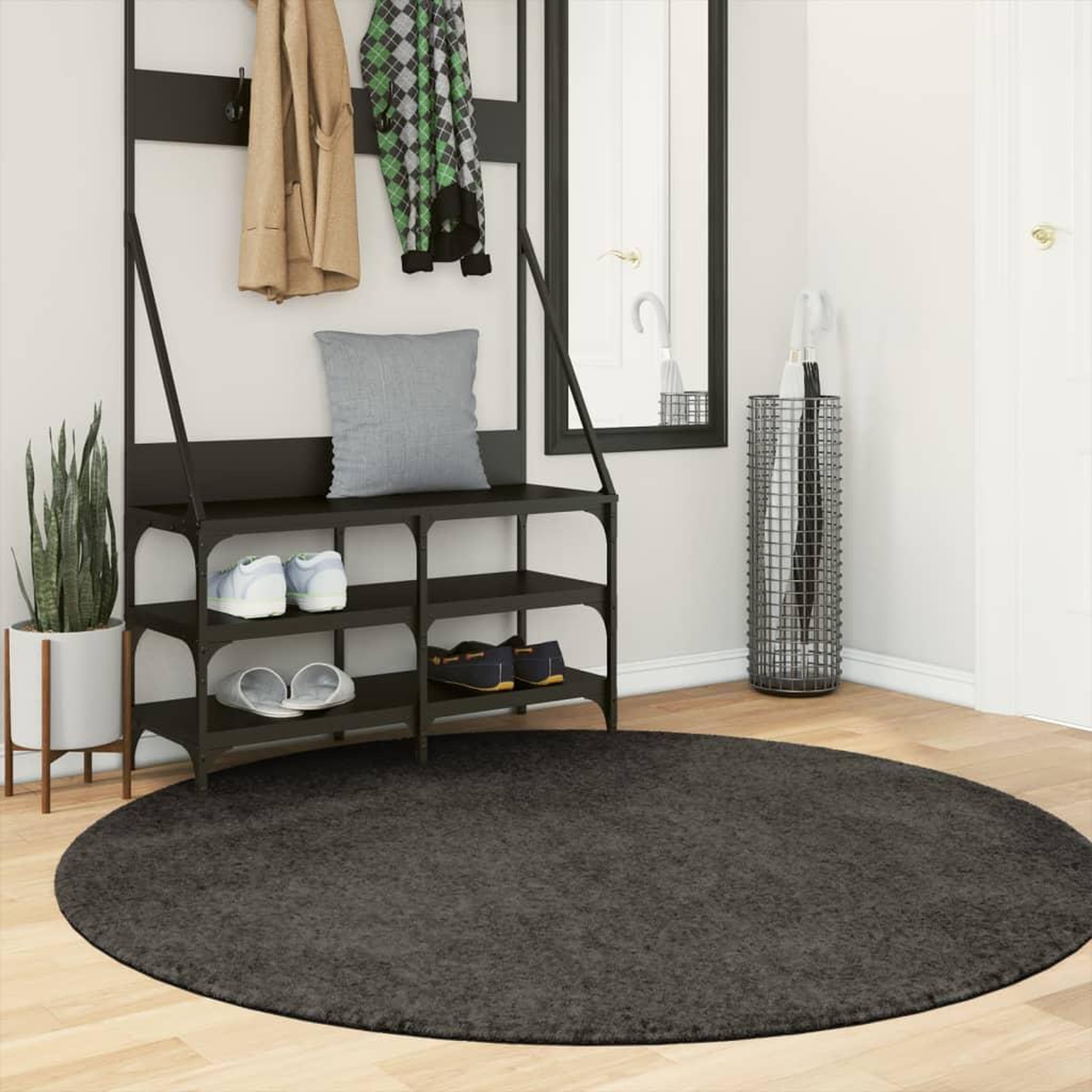 VIDAXL Tapis ISTAN a poils longs aspect brillant anthracite Ø 160 cm
