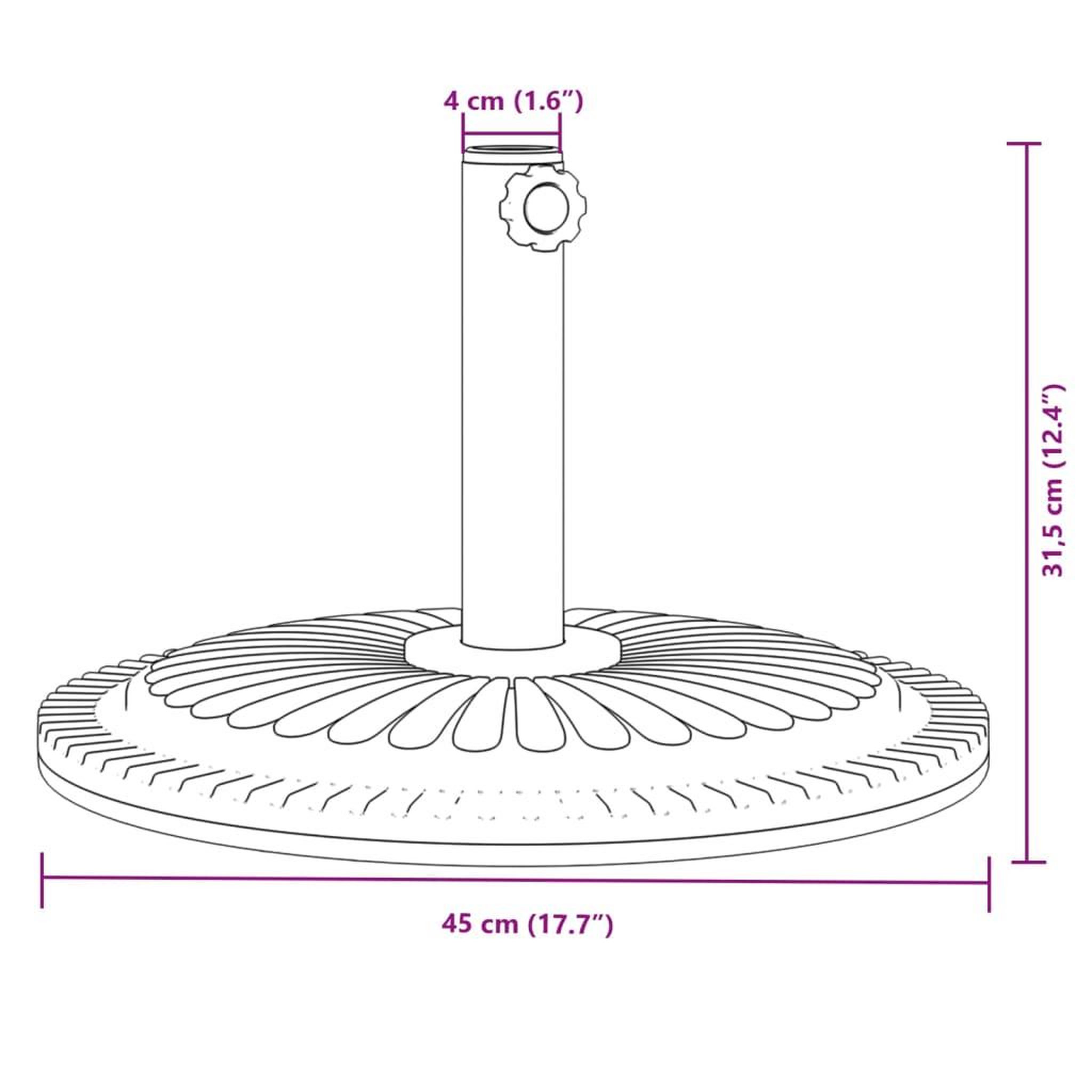 Voir la diapositive 6 : VIDAXL Base de parasol pour mats Ø38 / 48 mm 12 kg rond