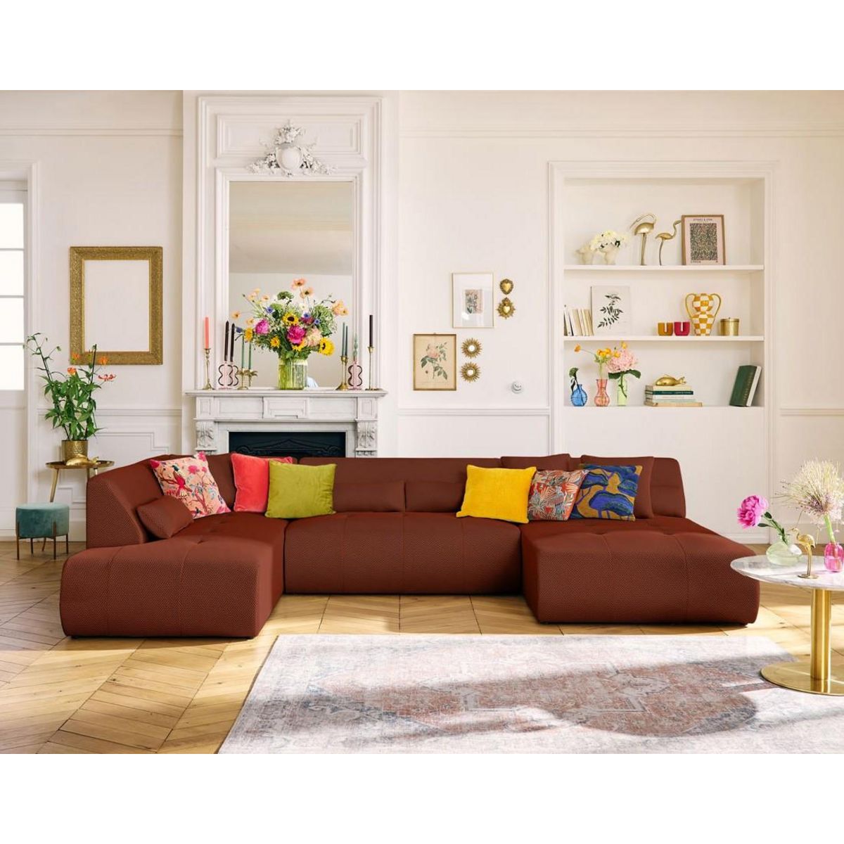 LISA DESIGN Onyx - canapé panoramique d'angle gauche - 7 places - en tissu mailles 3d