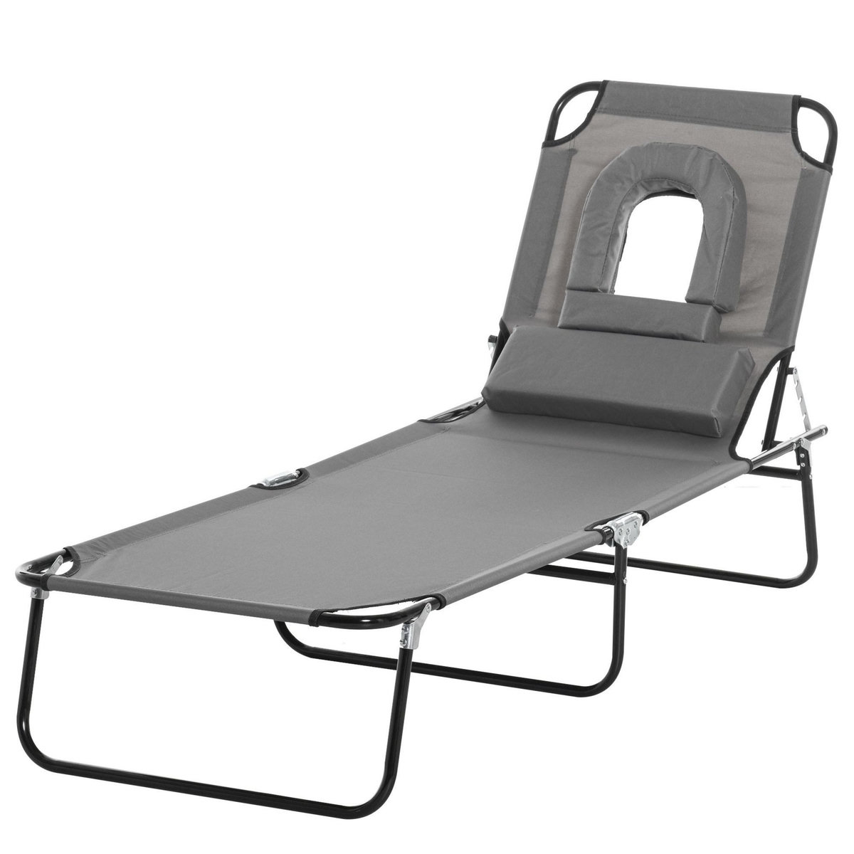 OUTSUNNY Bain de soleil pliable transat inclinable 4 positions chaise longue de lecture 3 coussins fournis gris