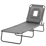 OUTSUNNY Bain de soleil pliable transat inclinable 4 positions chaise longue de lecture 3 coussins fournis gris