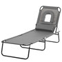 Voir la diapositive 1 : OUTSUNNY Bain de soleil pliable transat inclinable 4 positions chaise longue de lecture 3 coussins fournis gris
